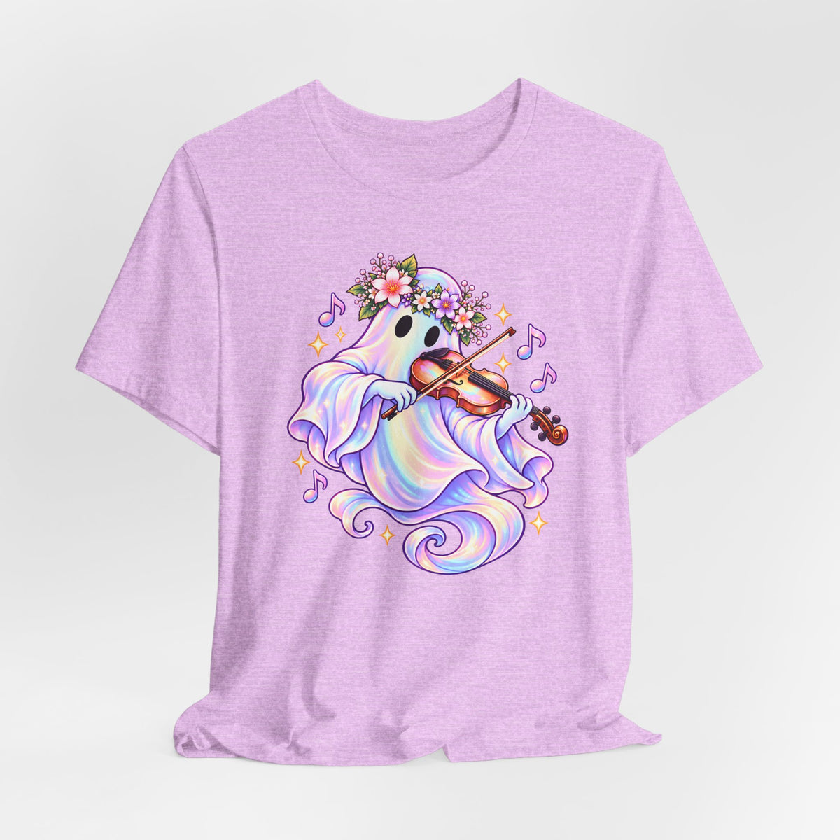 Ghost Violin T-Shirt, Cute Pastel Floral Music Lover Tee - 14528