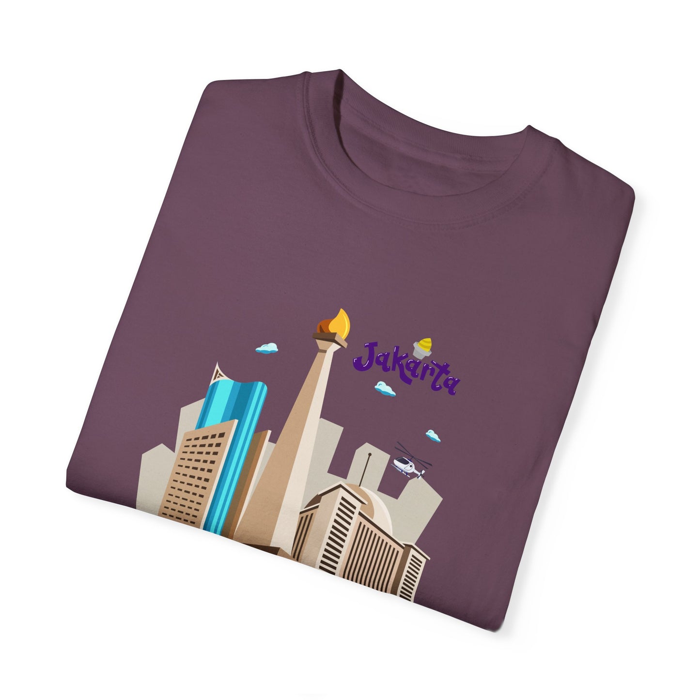 Jakarta Cityscape Unisex Garment-Dyed T-Shirt - Casual Travel Tee - 12129