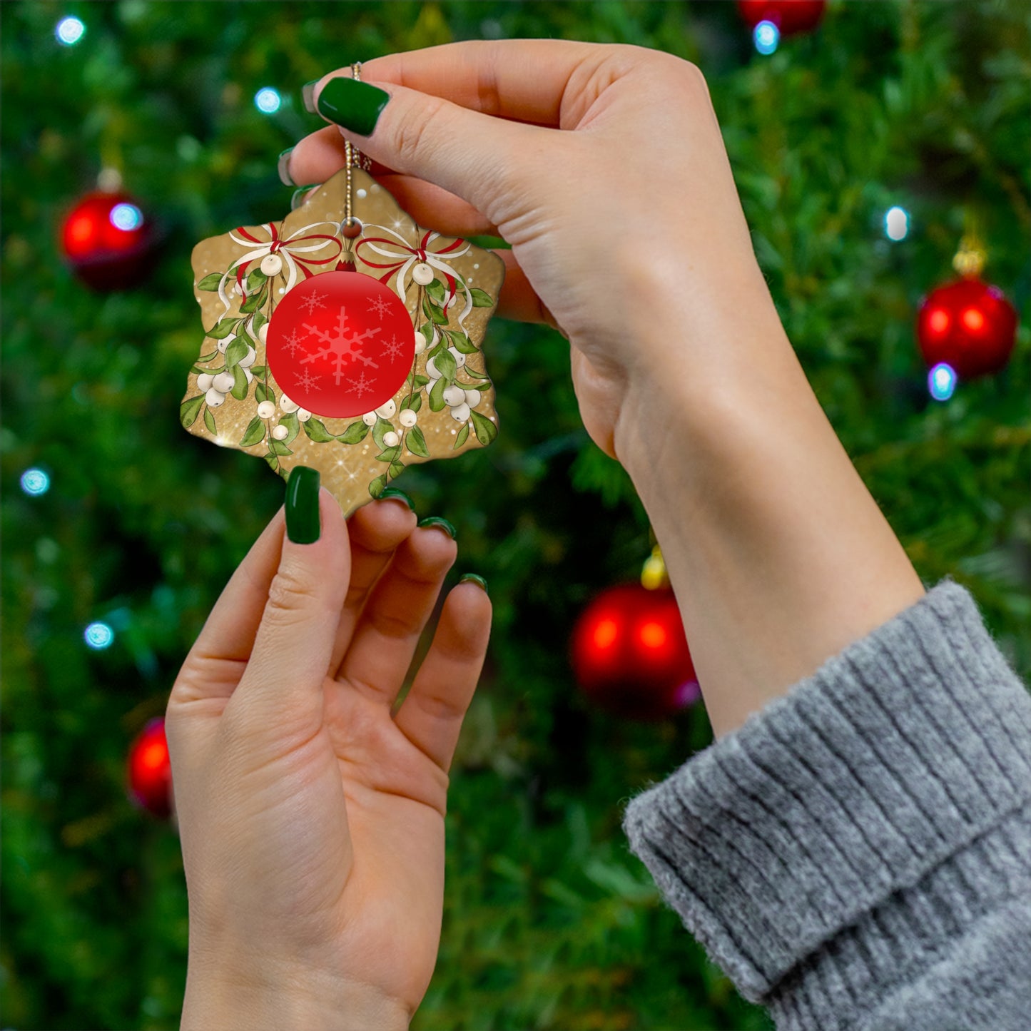 Shimmering Red - Ceramic Ornament, 4 Shapes