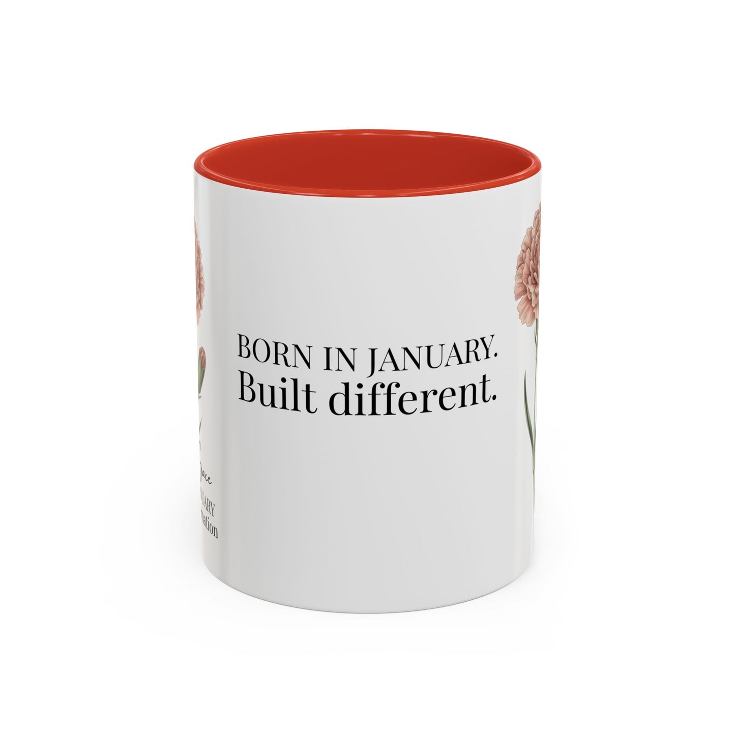 January Carnation Birth Flower Accent Coffee Mug – Customizable (11oz / 15oz) - 14671
