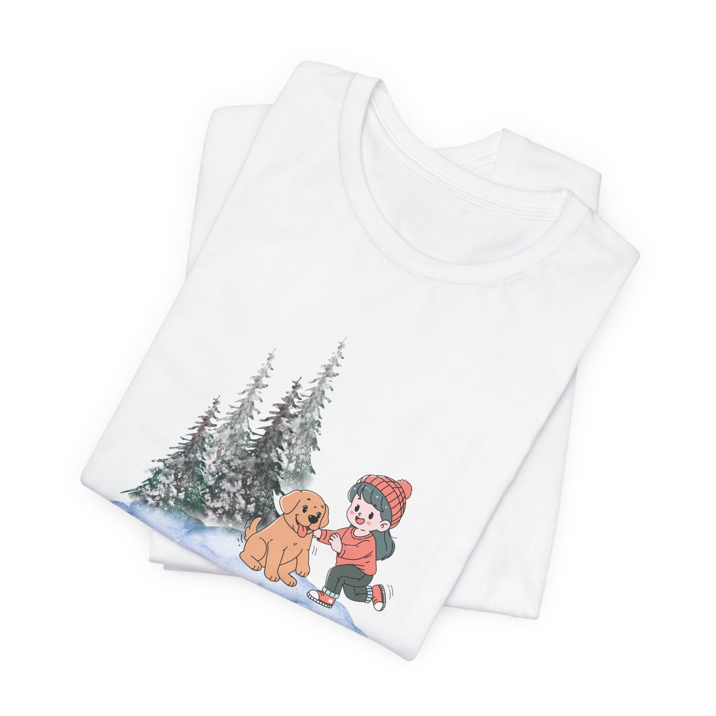 Winter Trees, Girl & Puppy - Unisex Jersey Short Sleeve Tee - 10279