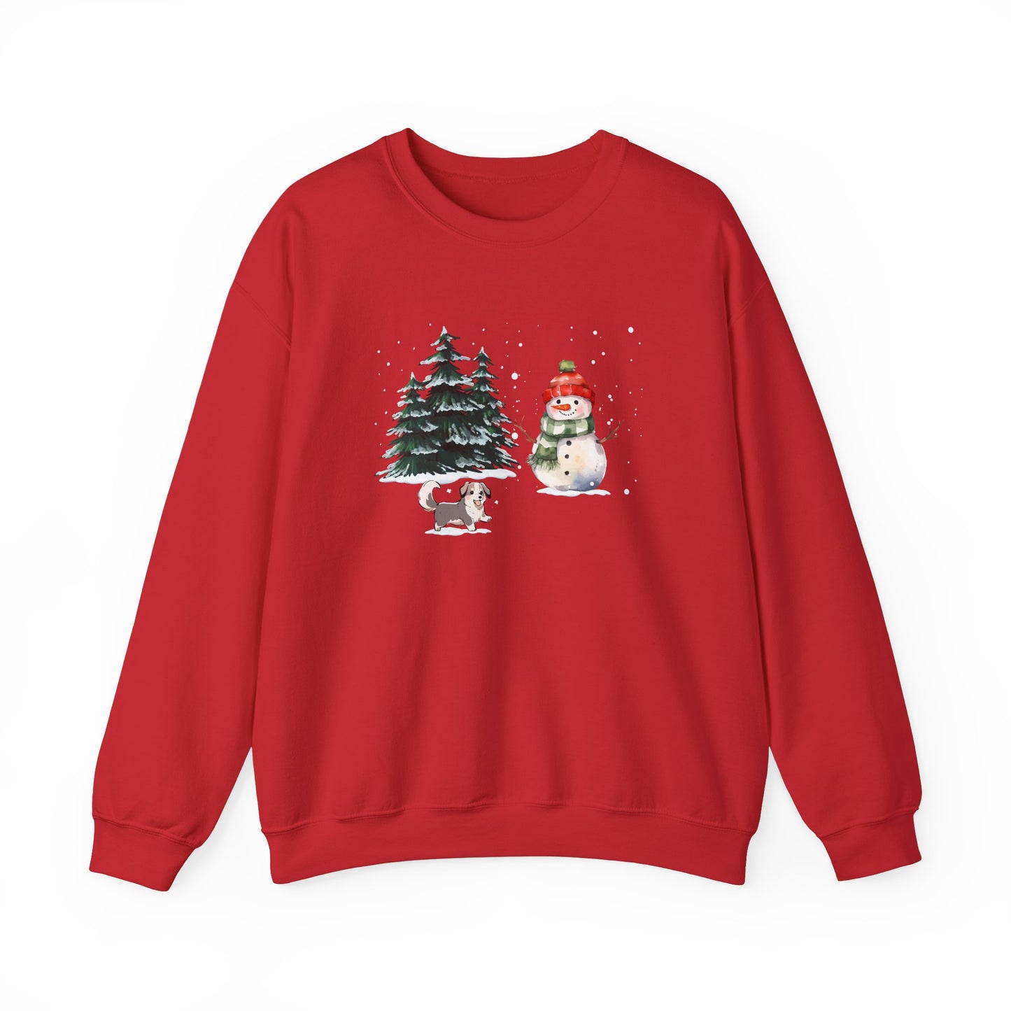 Winter Trees, Snowman, Puppy - Unisex Heavy Blend™ Crewneck Sweatshirt - 10260