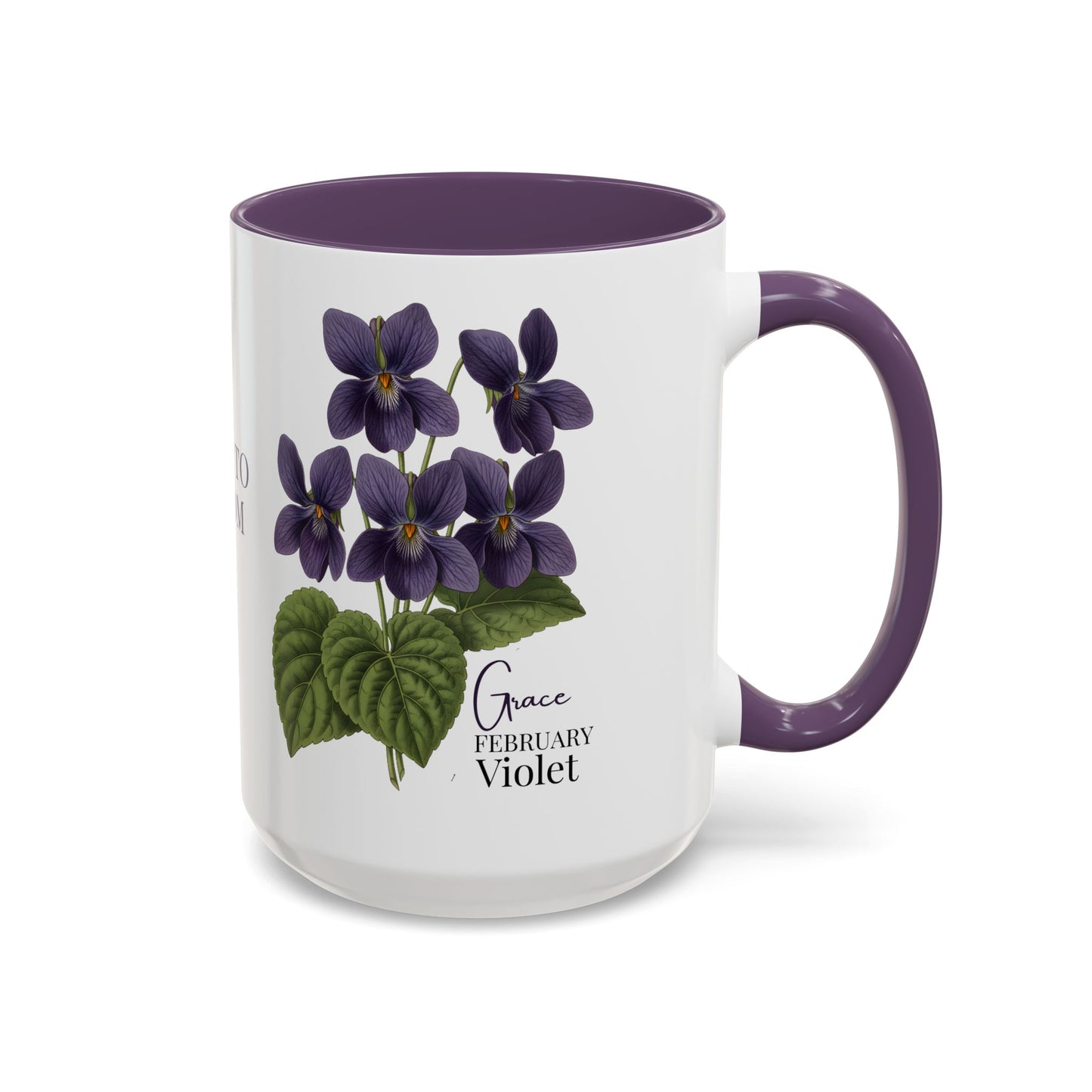 February Birth Flower Violet Mug – Personalized Name Coffee Cup - 14687