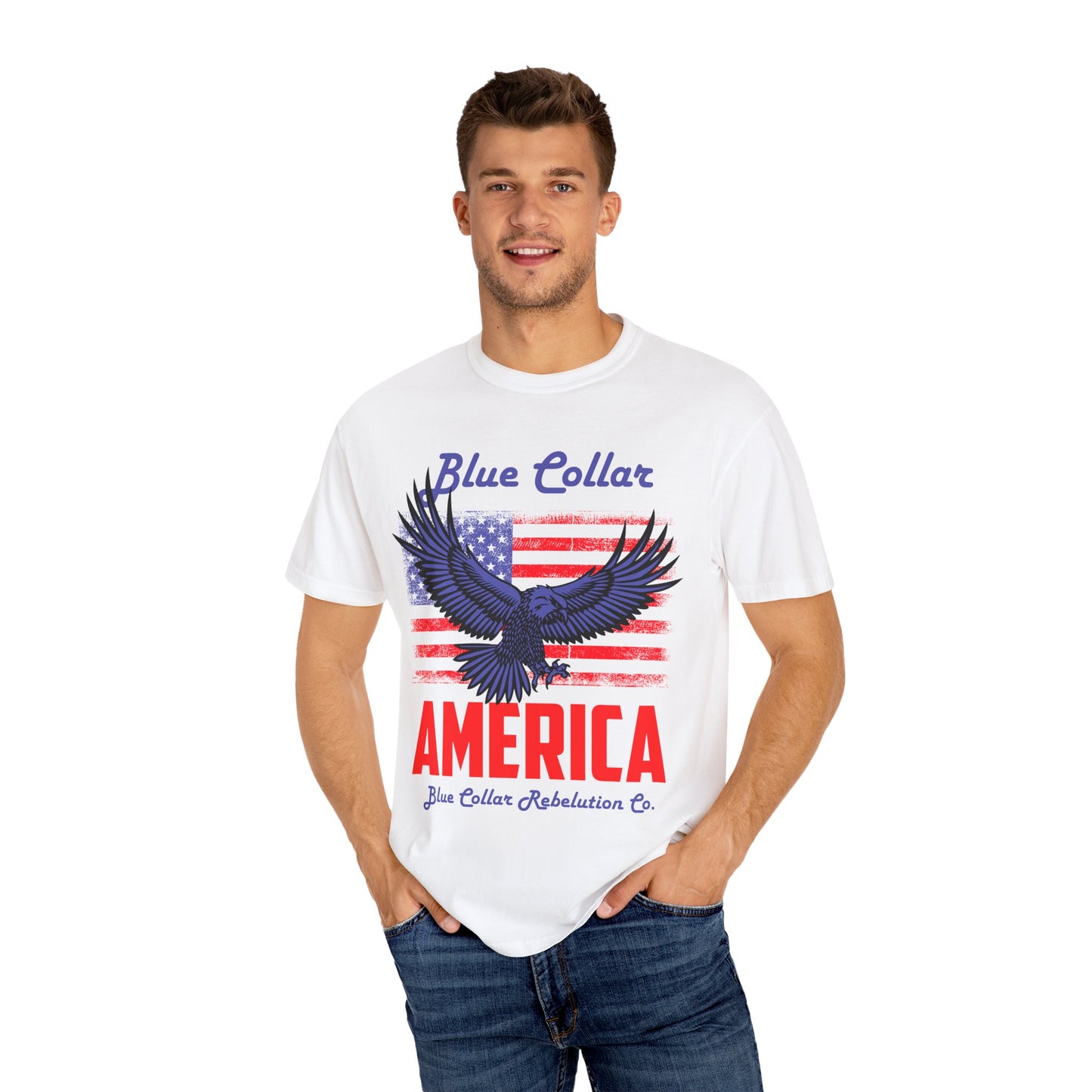 Unisex American Eagle Graphic Tee - Perfect for Patriotic Events, Casual Wear, 4th of July Gatherings, Gifts for Blue Collar Workers - 13695