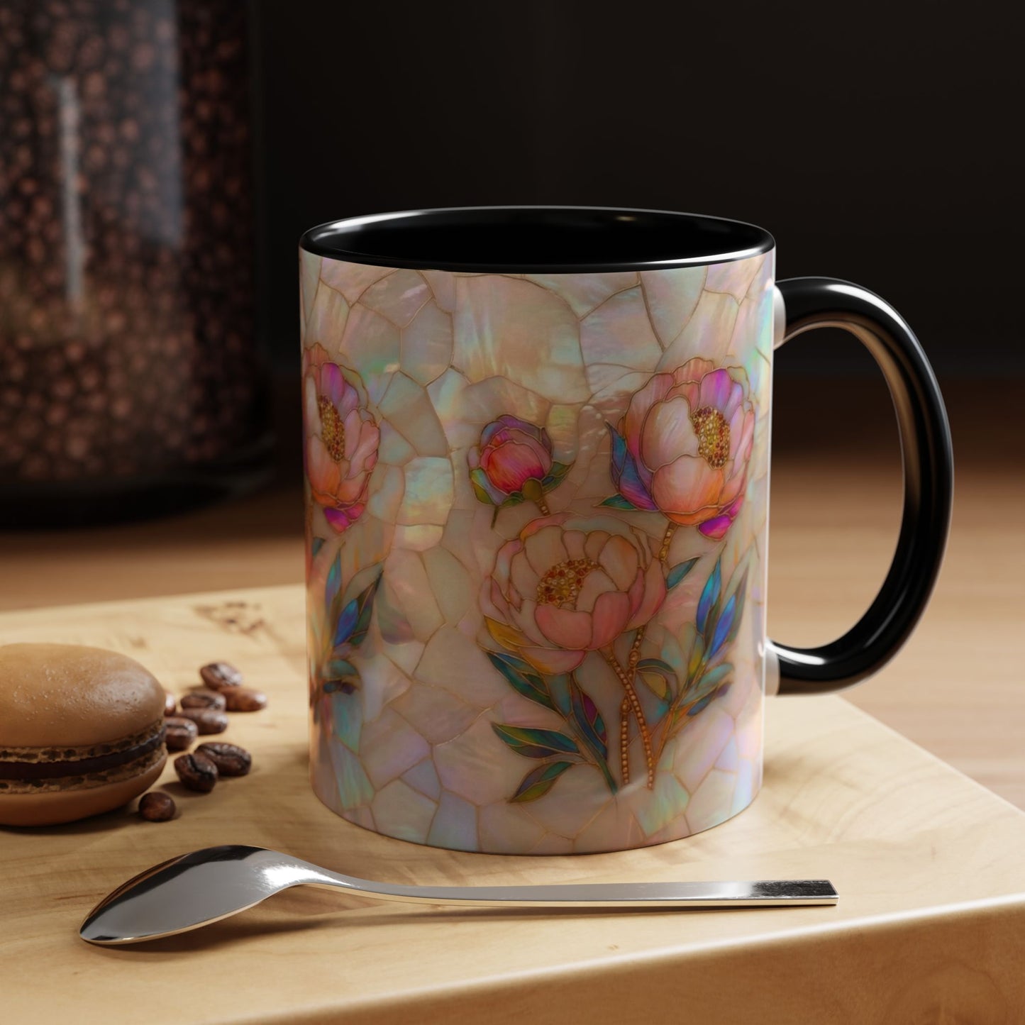 Peony Stained Glass Accent Coffee Mug – Floral Art 11/15oz - 14519