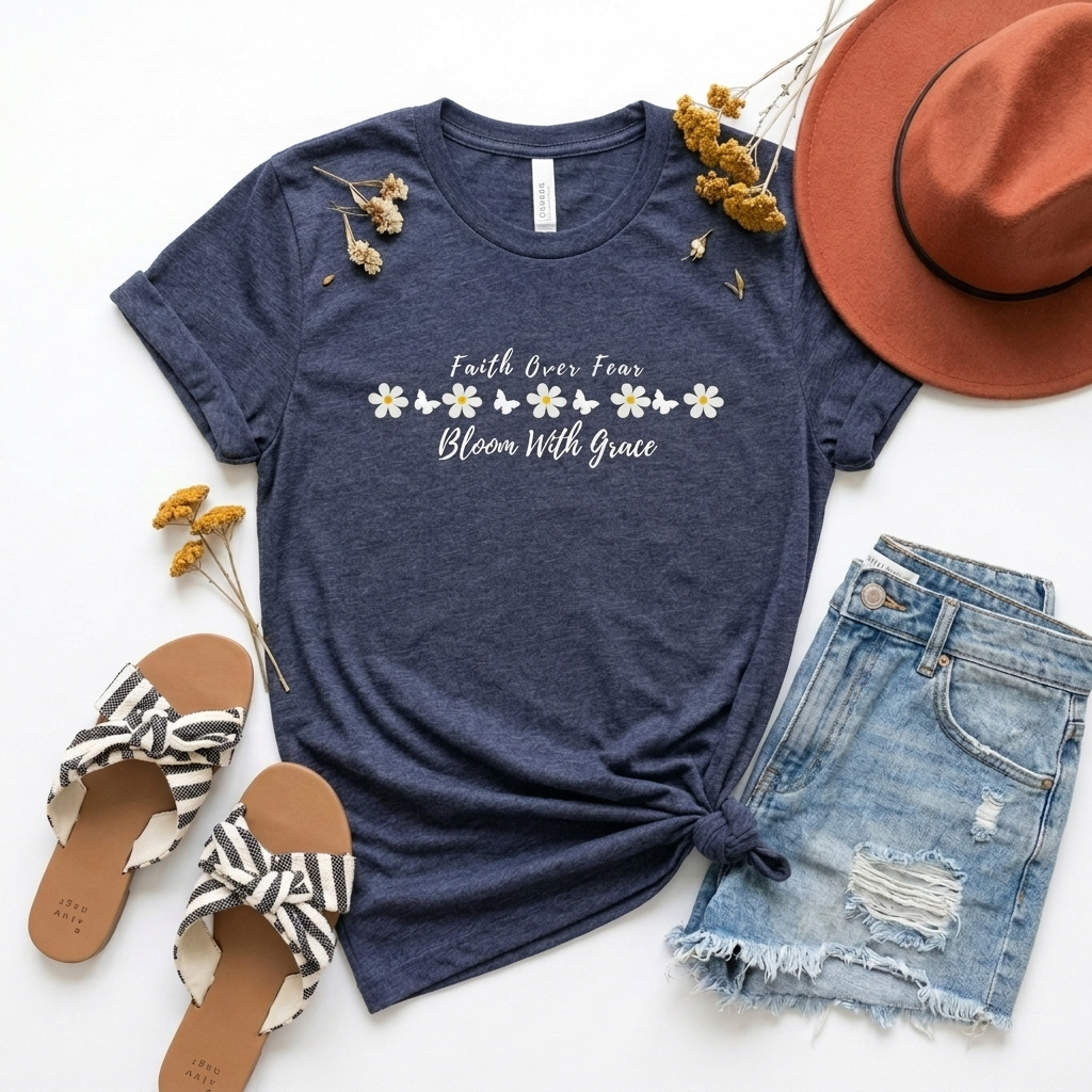Bloom With Grace Daisy T‑Shirt — "Faith Over Fear" Floral Tee - 14949