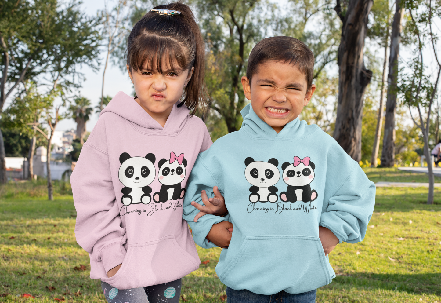 Panda: Charming in Black and White - Youth Heavy Blend Hooded Sweatshirt