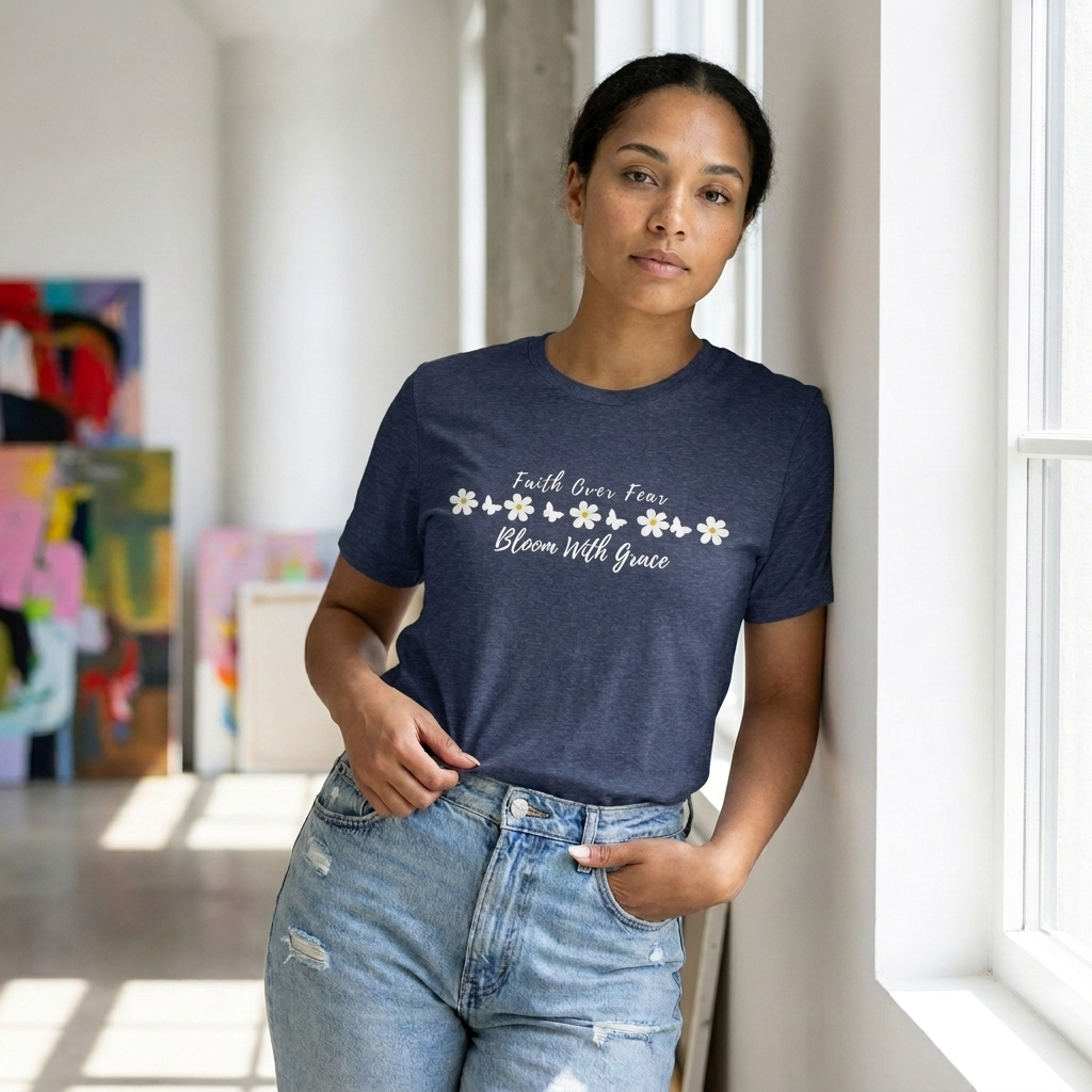 Bloom With Grace Daisy T‑Shirt — "Faith Over Fear" Floral Tee - 14949
