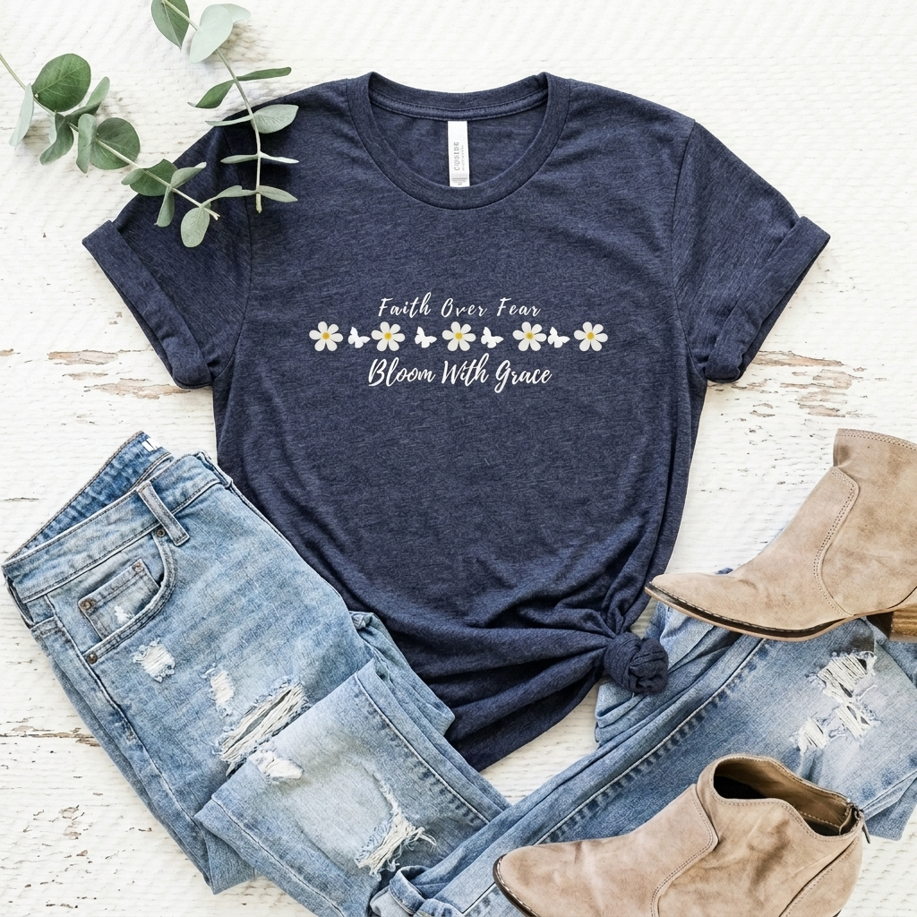 Bloom With Grace Daisy T‑Shirt — "Faith Over Fear" Floral Tee - 14949