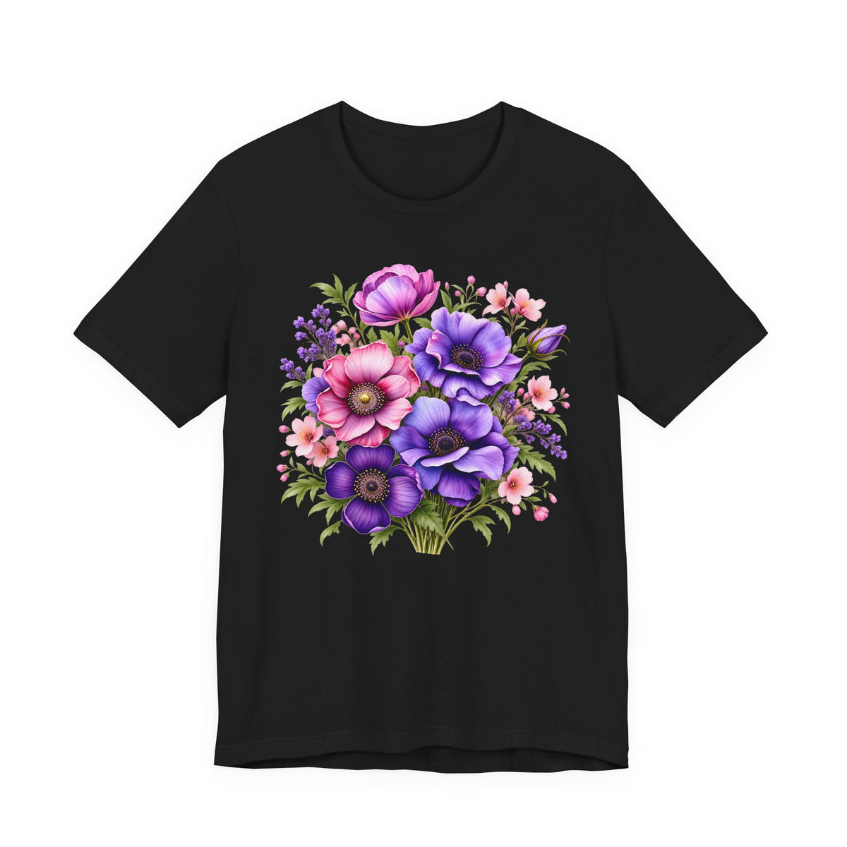 Purple & Pink Floral Bouquet T-Shirt, Colorful Botanical Flower Tee - 14537