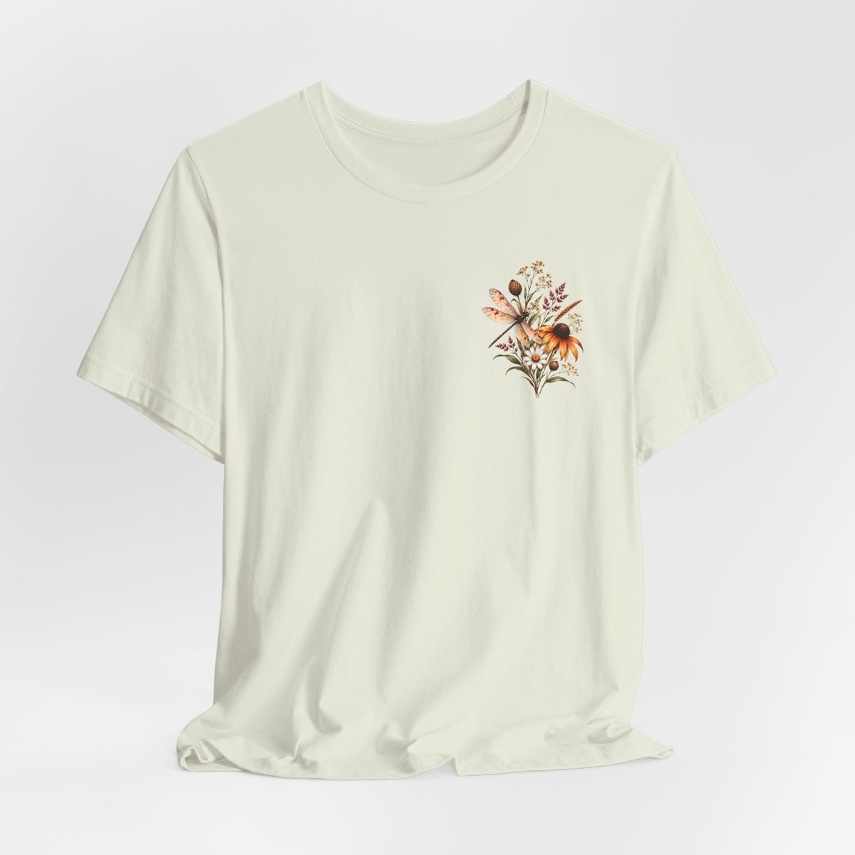 Vintage Wildflower & Dragonfly T-Shirt, Botanical Front & Back Tee - 14549