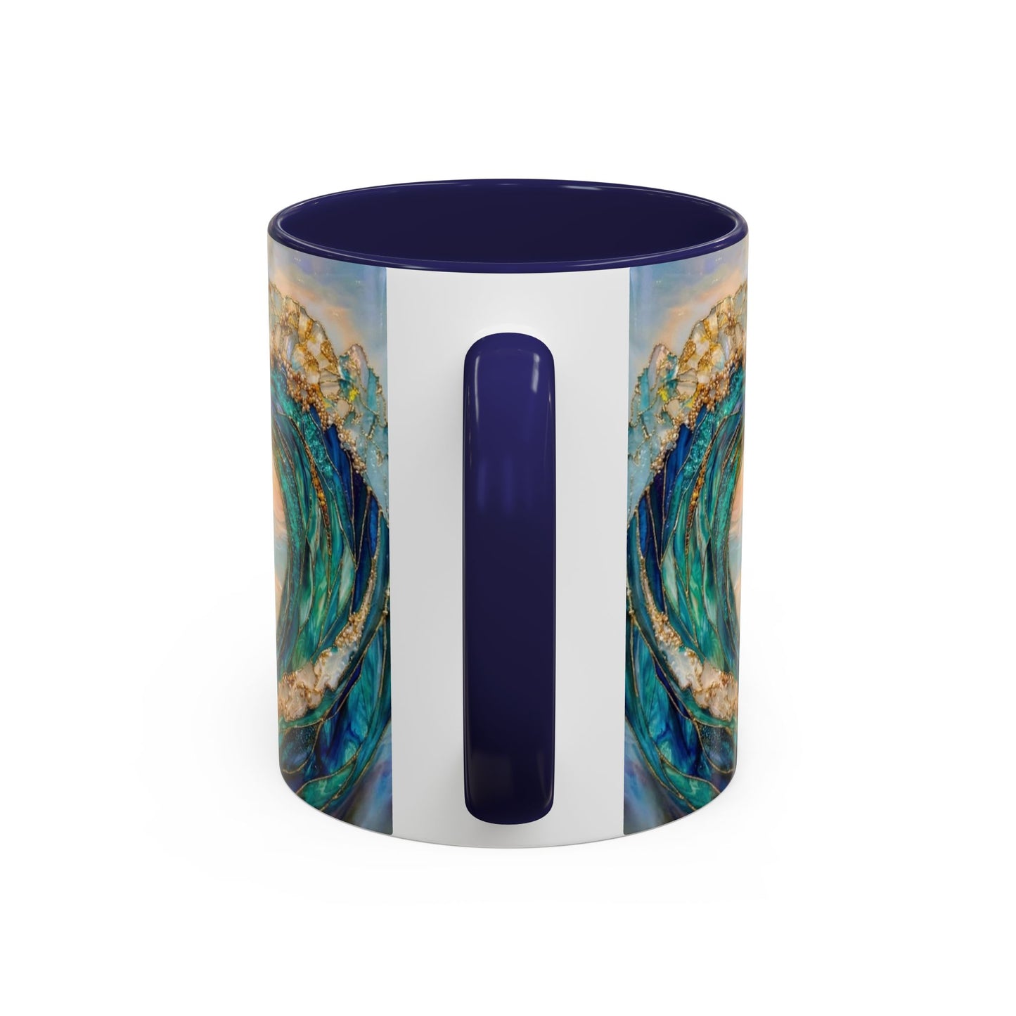 Ocean Heart Wave Coffee Mug — Teal Blue Accent Beachy Ceramic Mug (11/15oz) - 14521