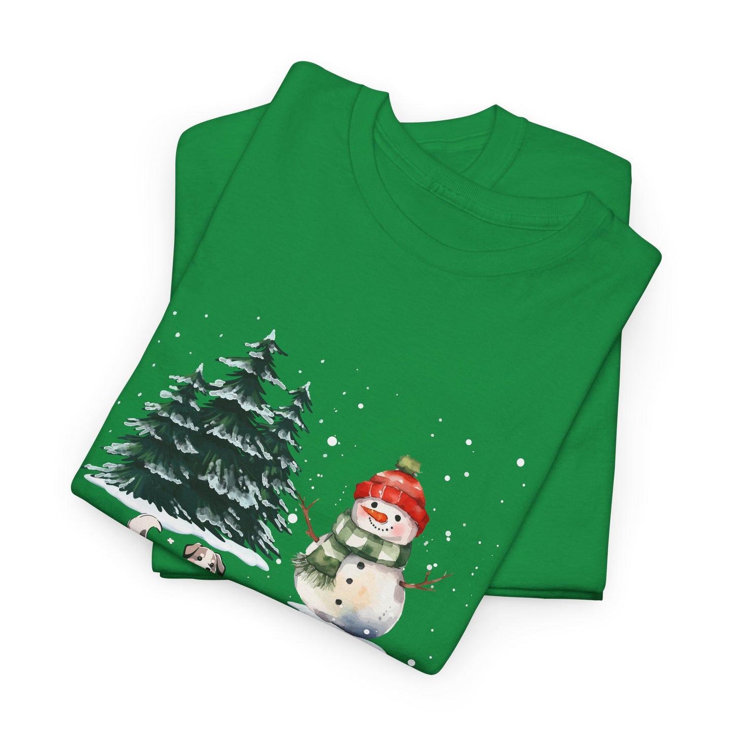 Winter Trees, Snowman & Puppy - Unisex Heavy Cotton Tee - 10278