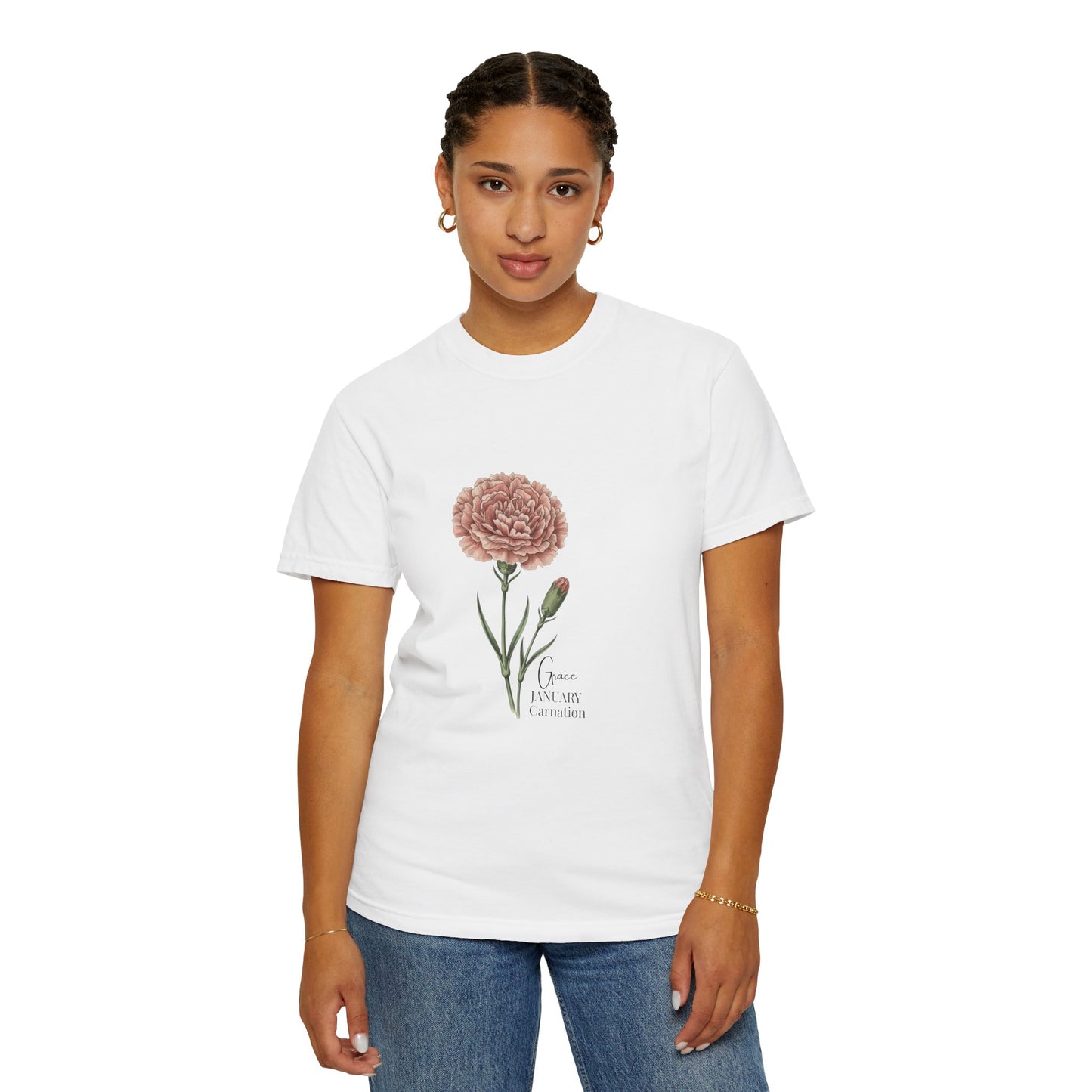 January Carnation Birth Flower T-Shirt – Customizable - 14672