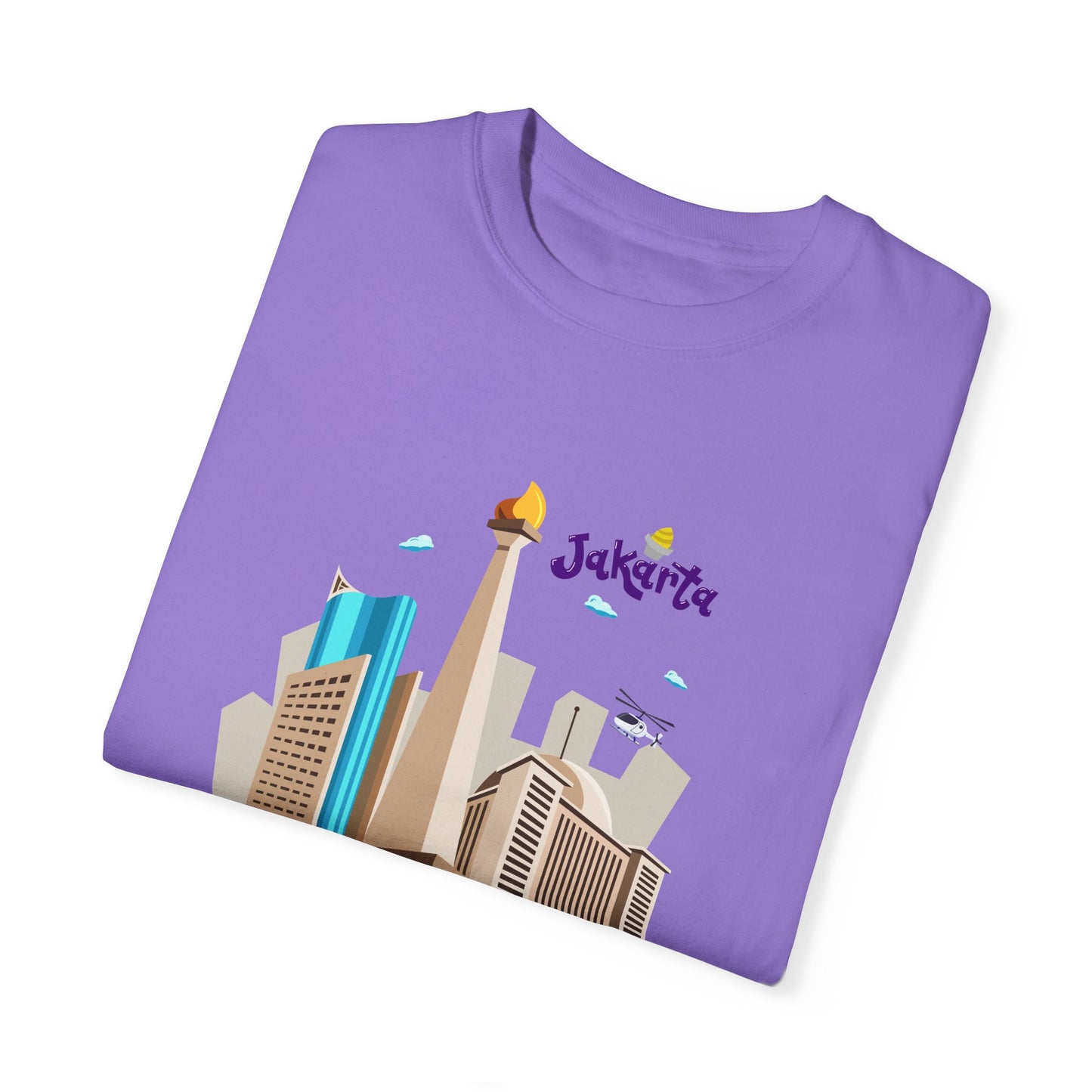 Jakarta Cityscape Unisex Garment-Dyed T-Shirt - Casual Travel Tee - 12129