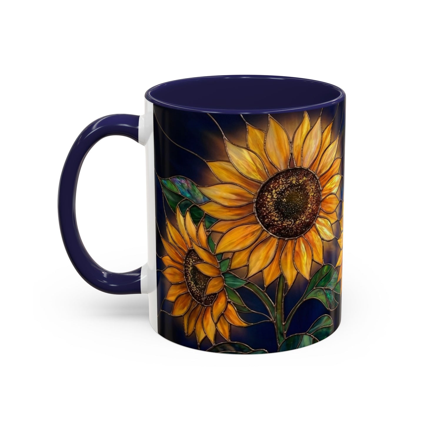 Sunflower Accent Coffee Mug — Stained Glass Design, 11/15oz - 14540