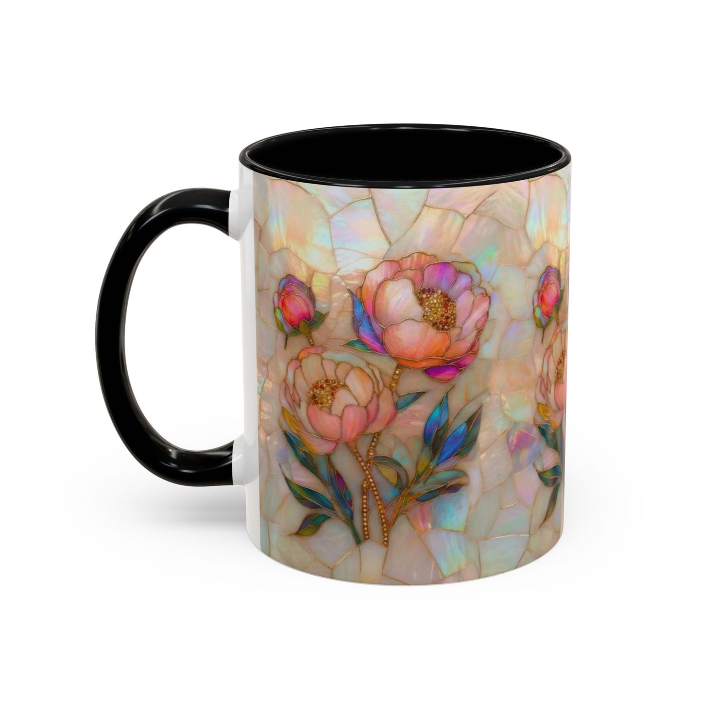 Peony Stained Glass Accent Coffee Mug – Floral Art 11/15oz - 14519