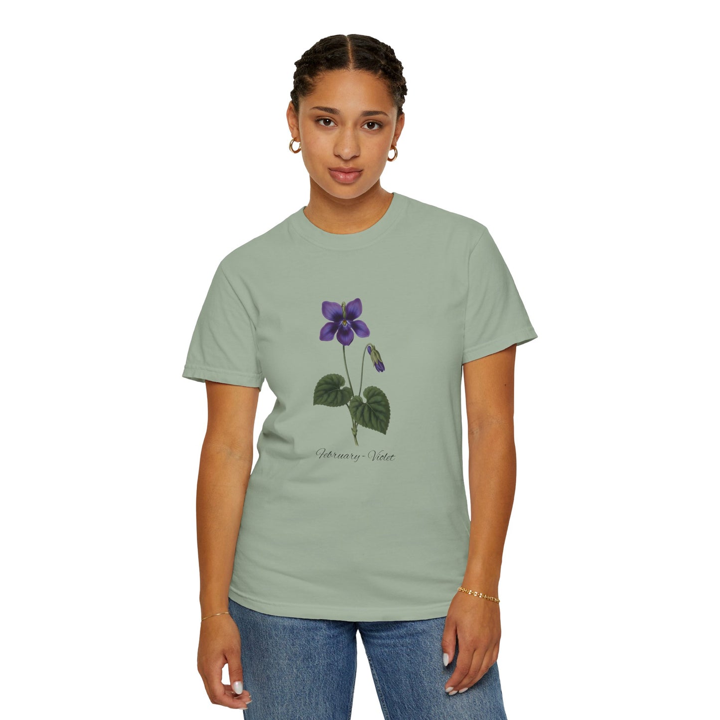 February Birth Flower Violet T-Shirt – Heavyweight Garment-Dyed Tee - 14700