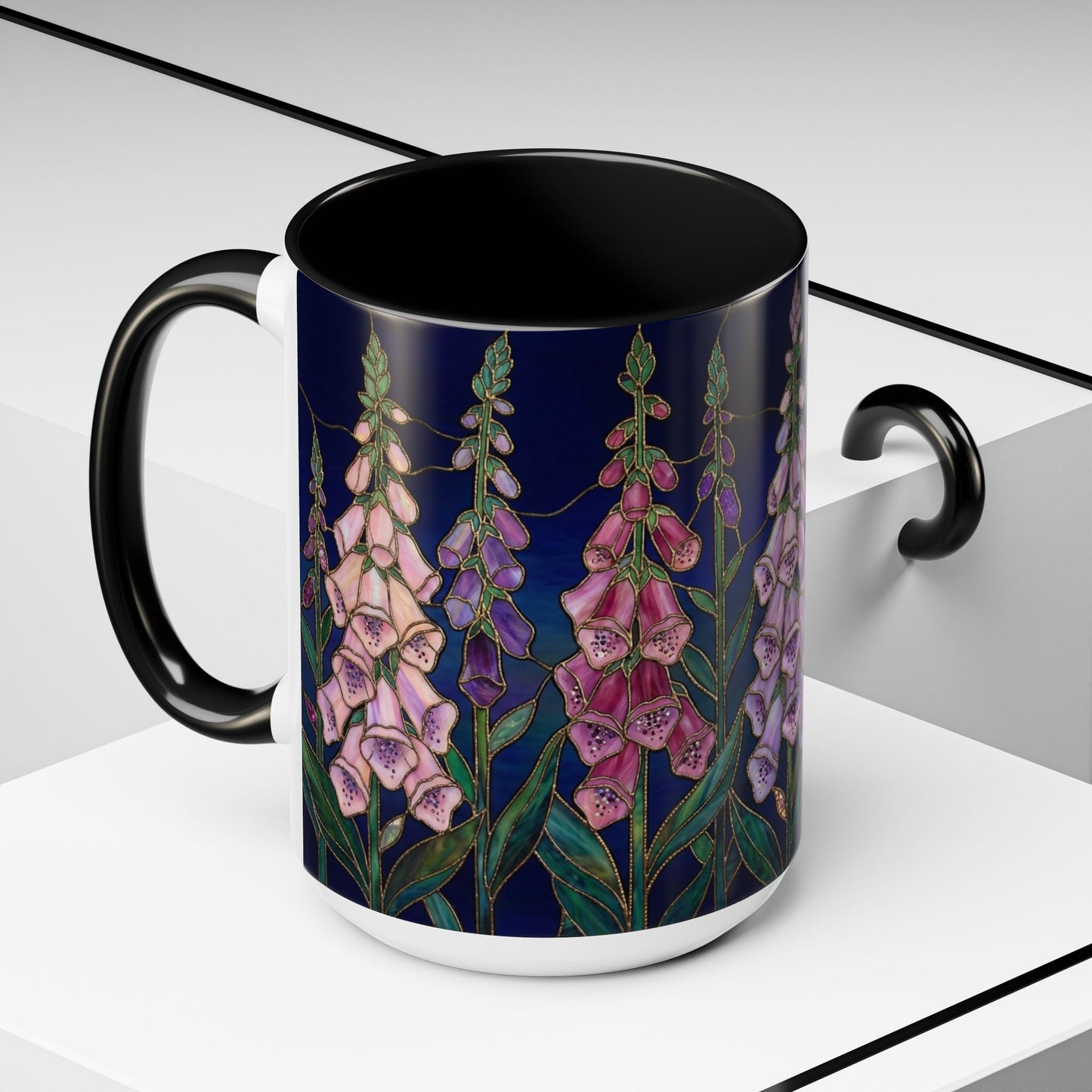 Foxglove Floral Coffee Mug — Stained Glass Design (11/15oz) - 14565