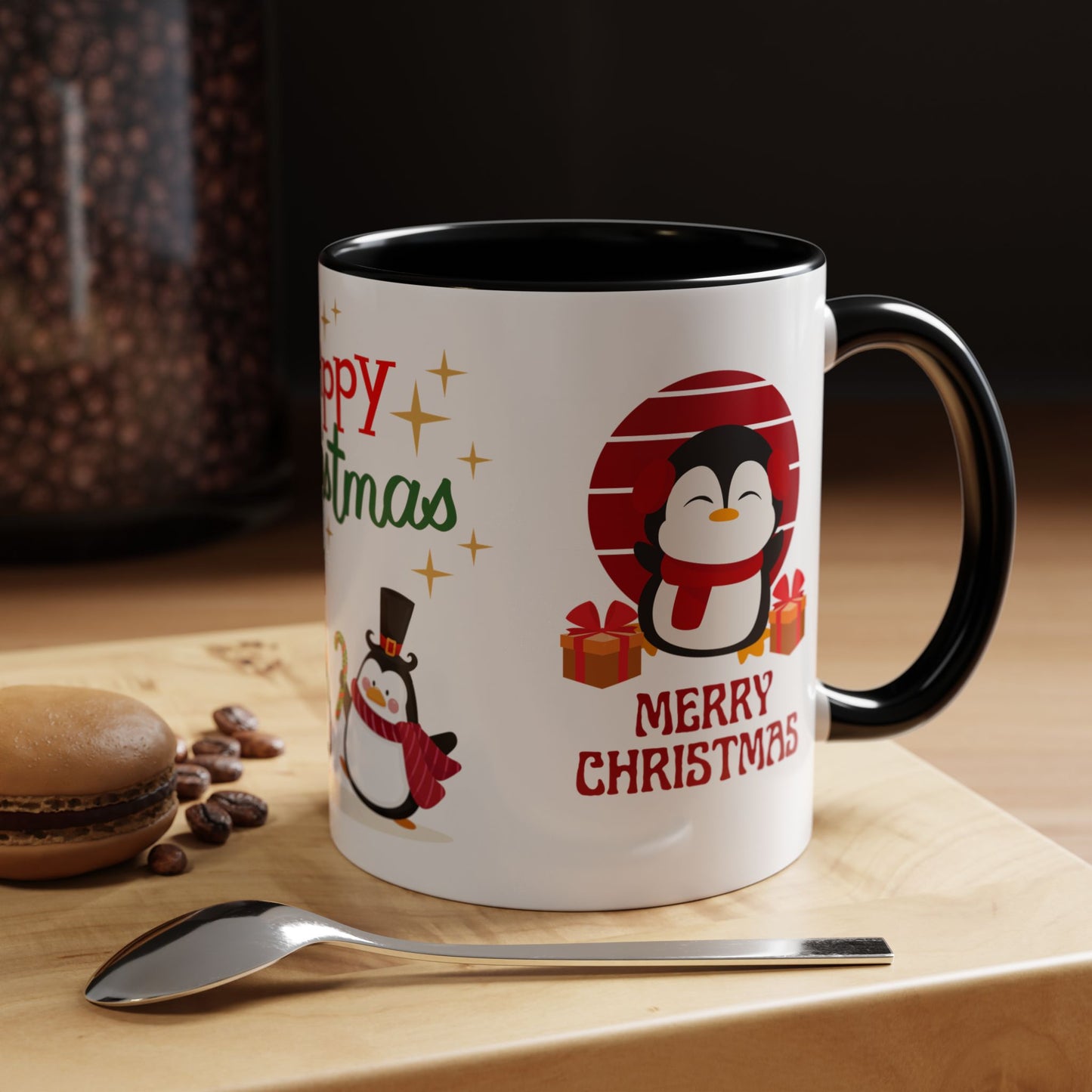 Penguins, Merry Christmas - Accent Coffee Mug (11, 15oz)