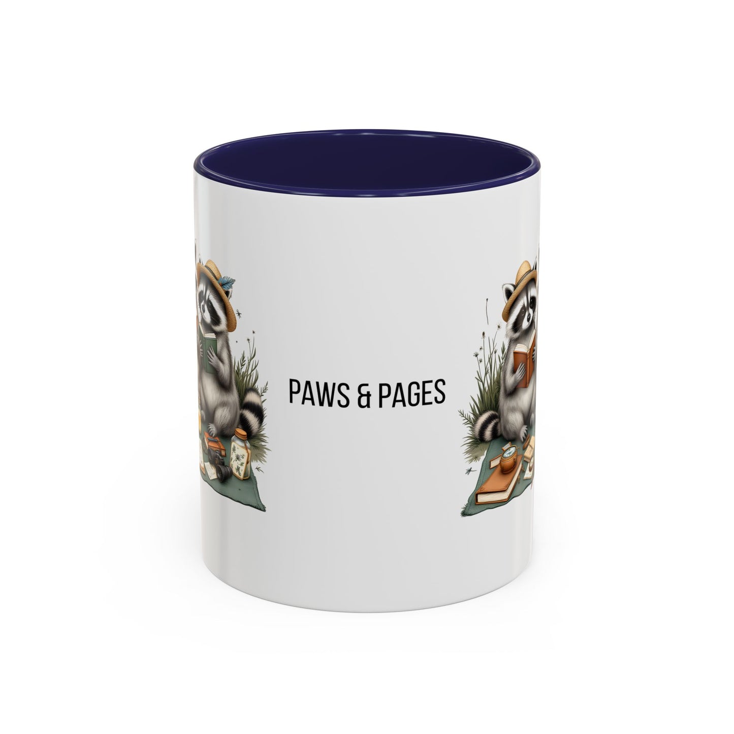 Paws & Pages Raccoon Reading Mug – Cute Book Lover Coffee Cup Gift (11oz / 15oz) - 14814