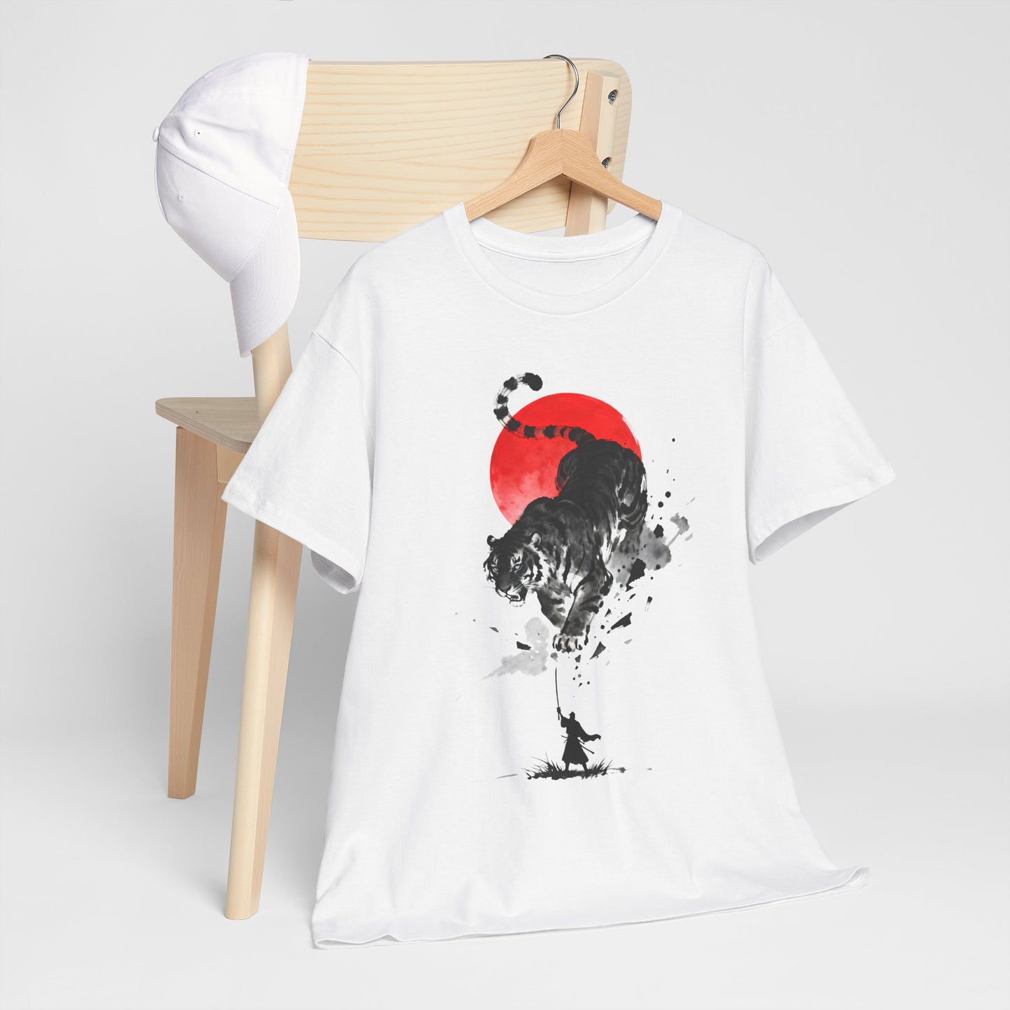 Tiger Spirit T-Shirt – Japanese Ink Tiger & Red Sun Samurai Graphic Tee - 14912