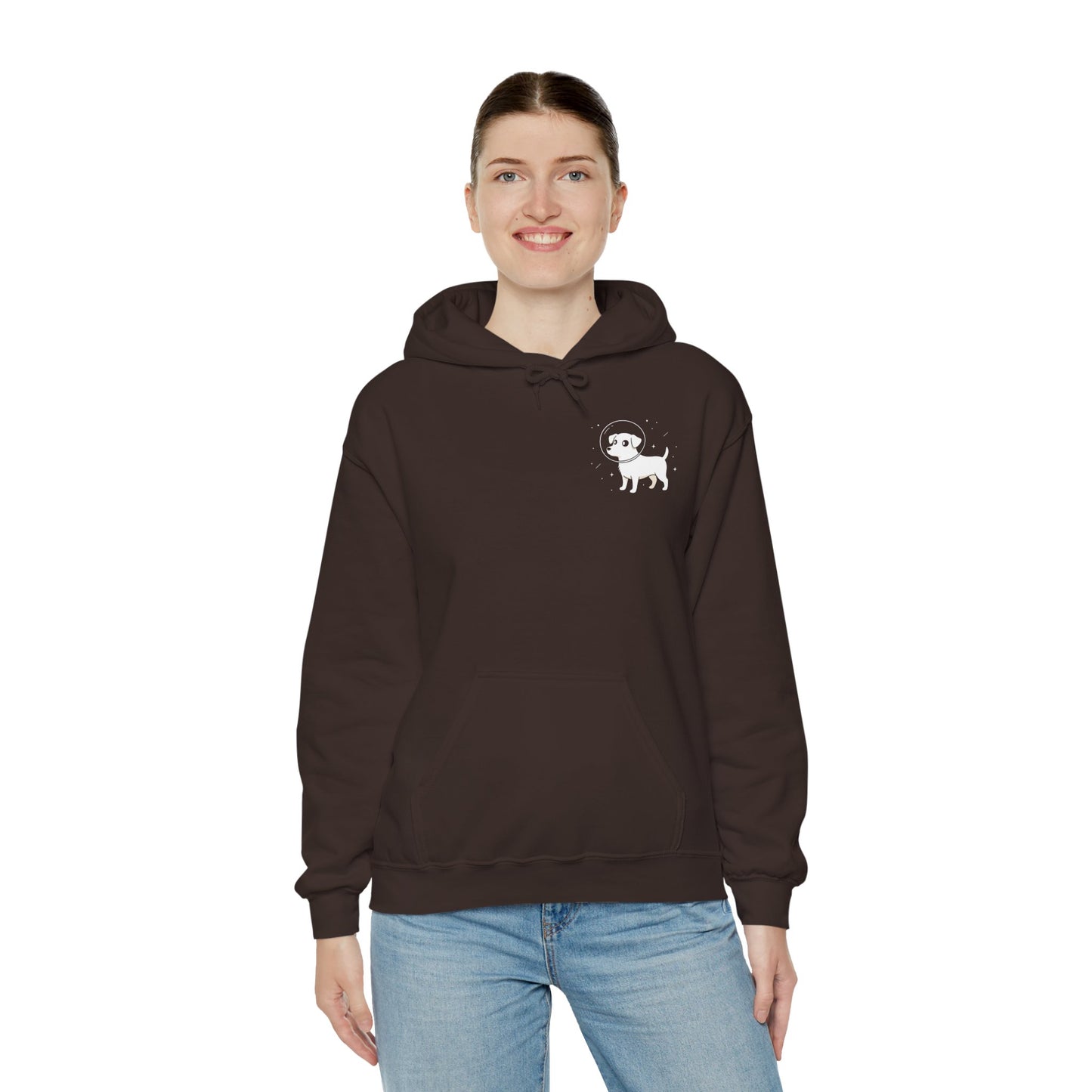 Dog in Space Hoodie – Space Puppy Graphic Hooded Sweatshirt, Unisex Heavy Blend™ - 14679