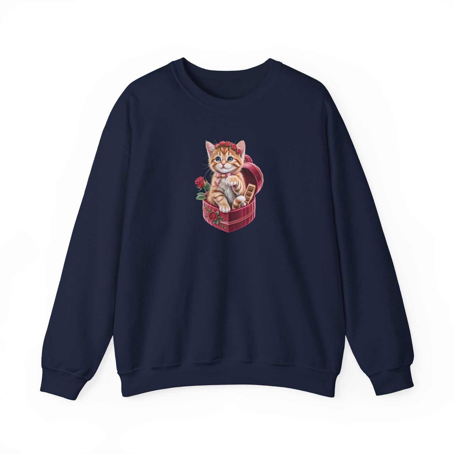 Cute Cat Valentine Sweatshirt – Adorable Cat Illustration Crewneck, Romantic Gift for Cat Lovers - 14774