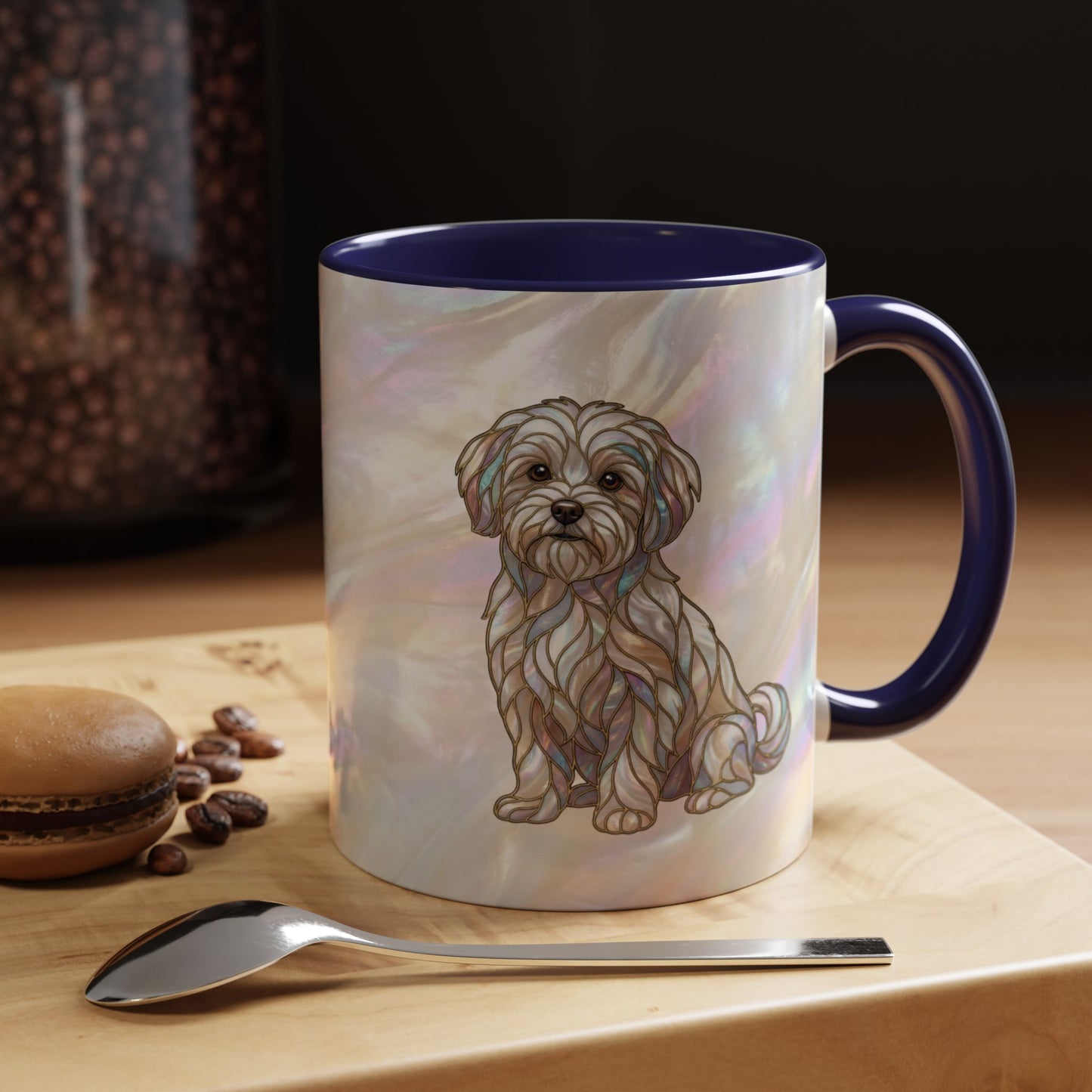 Maltese Dog Accent Coffee Mug – Stained Glass Design 11/15oz - 14642