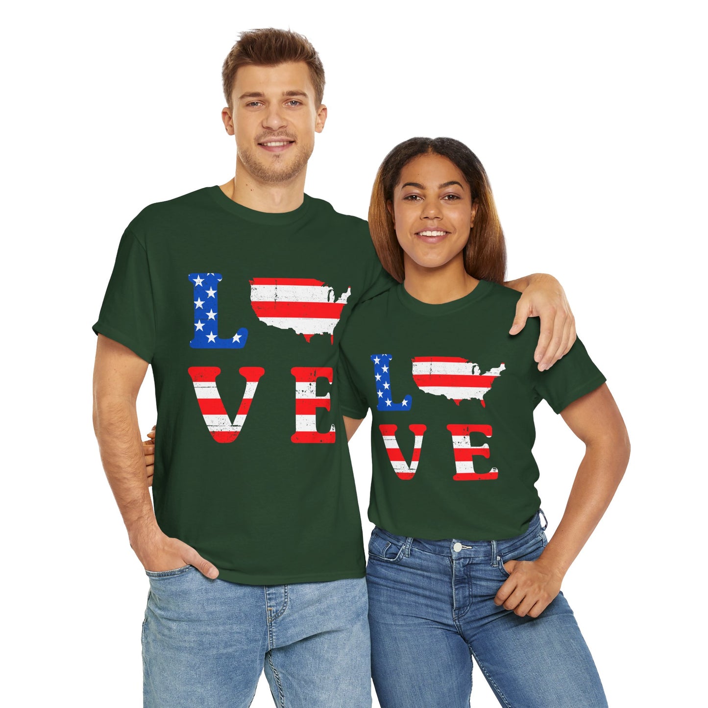 Patriotic Love Tee | Unisex Heavy Cotton T-Shirt, USA Love Shirt, 4th of July Gift, Casual Wear, Independence Day Apparel - 13696
