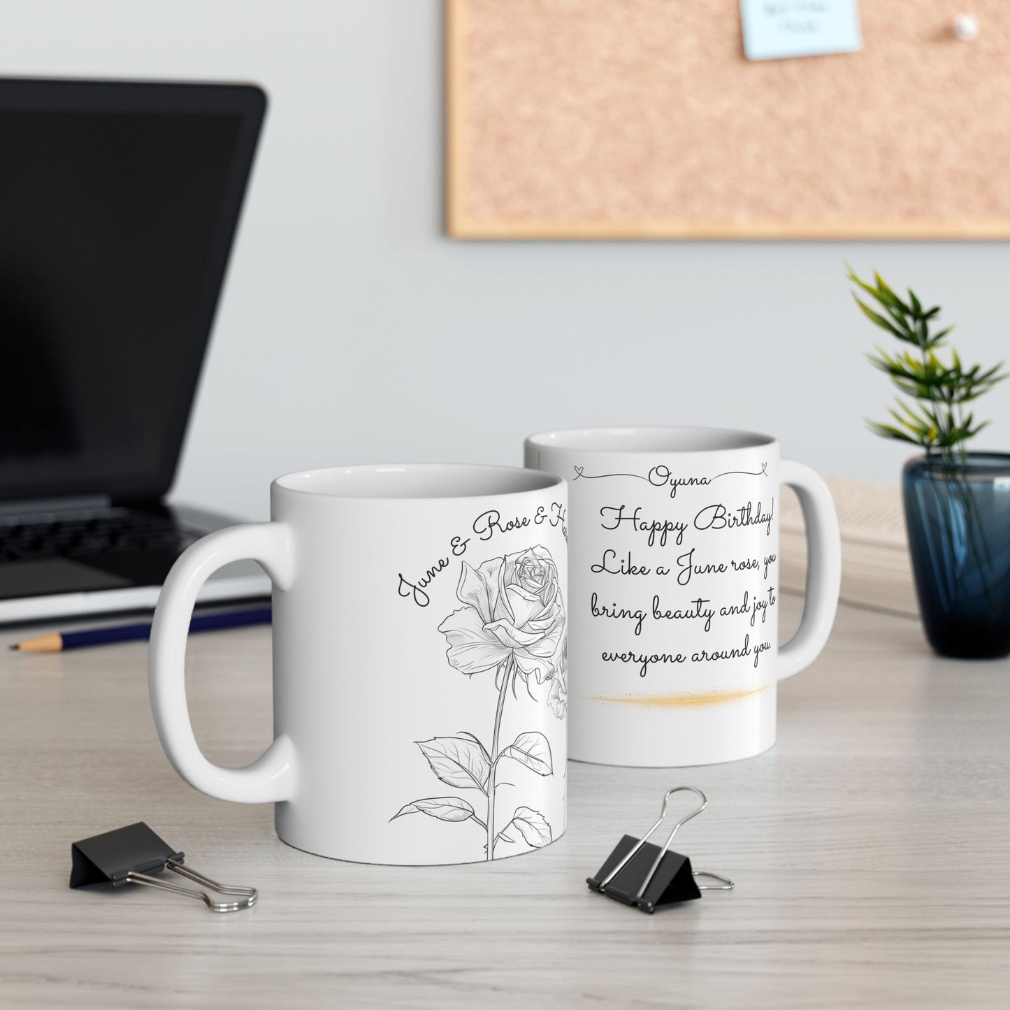 Happy Birthday, June, Rose, Customized -  Ceramic Mug, (11oz, 15oz) - 10431