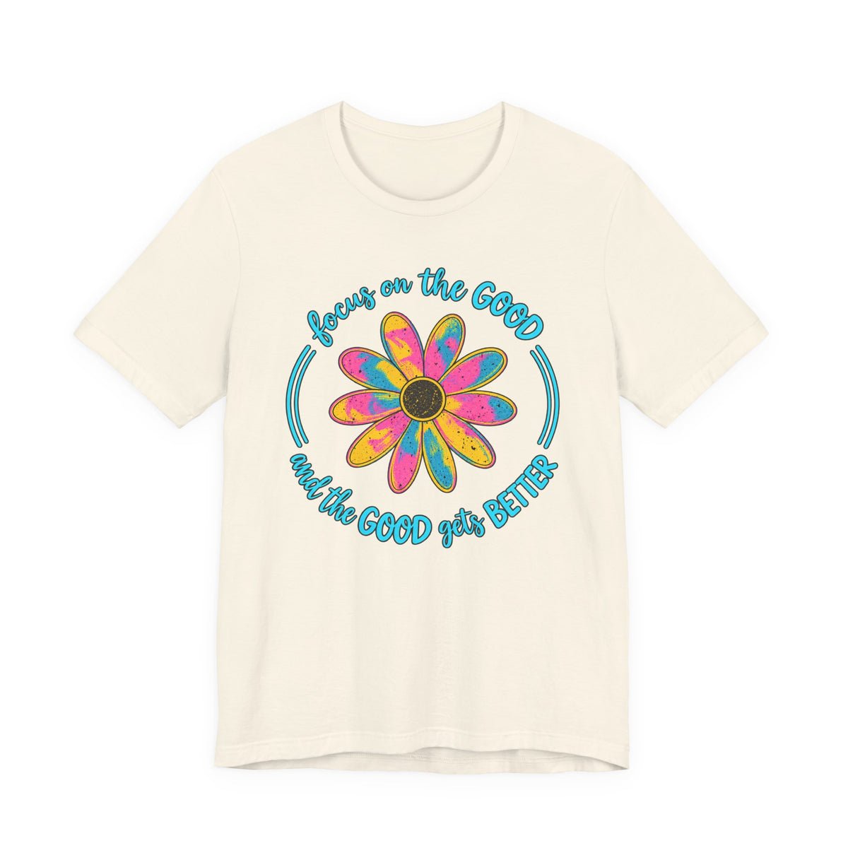 Focus on the Good T-Shirt, Colorful Retro Daisy Graphic Tee - 14563