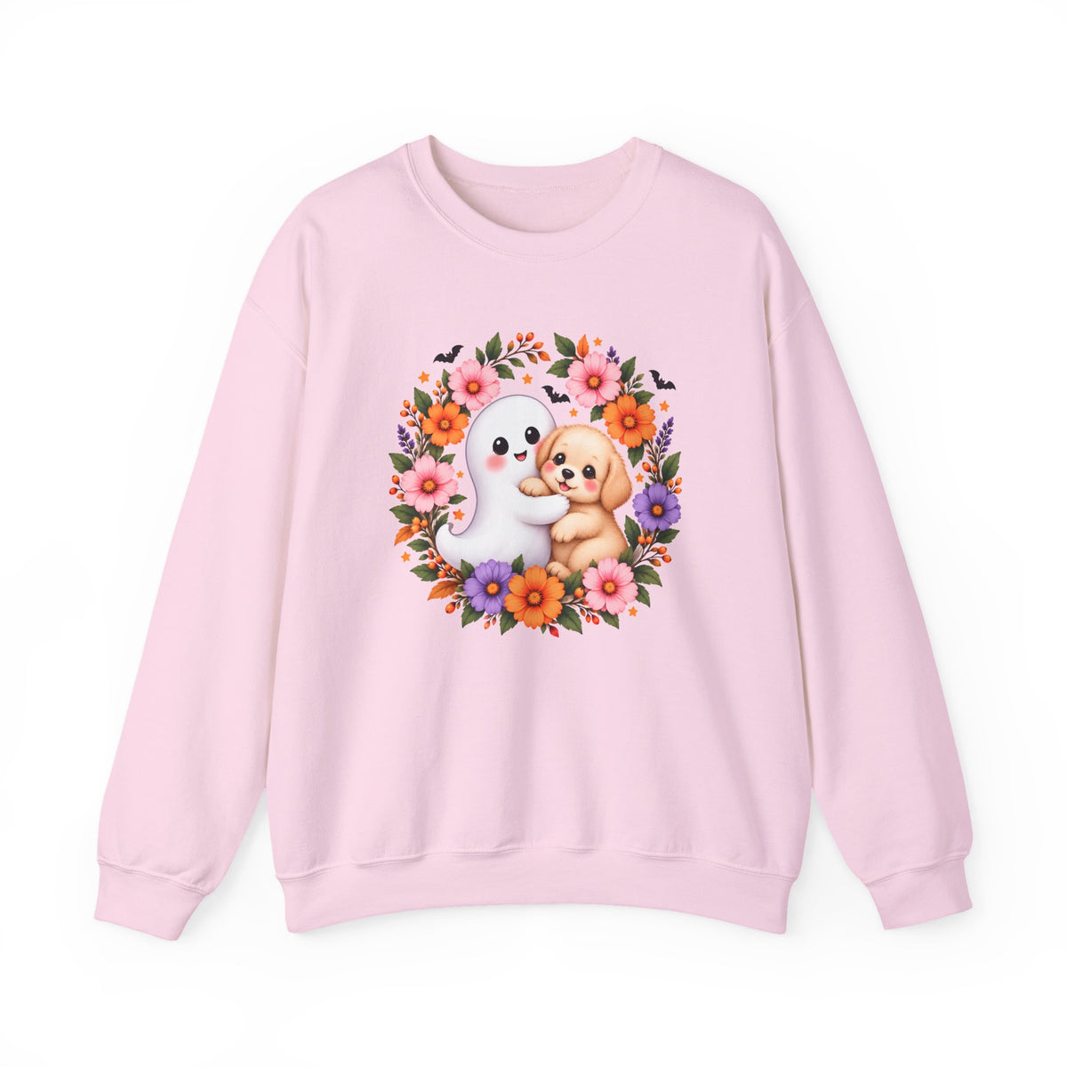 Cute Ghost & Puppy Halloween Sweatshirt,  Floral Crewneck - 14515