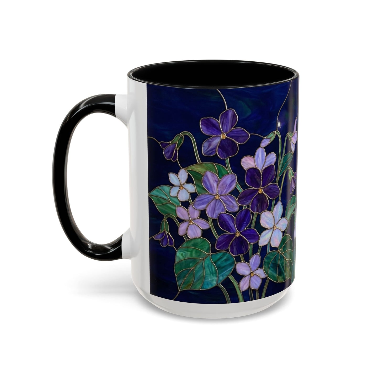 Violet Floral Accent Coffee Mug — Stained Glass Design (11/15oz) - 14588