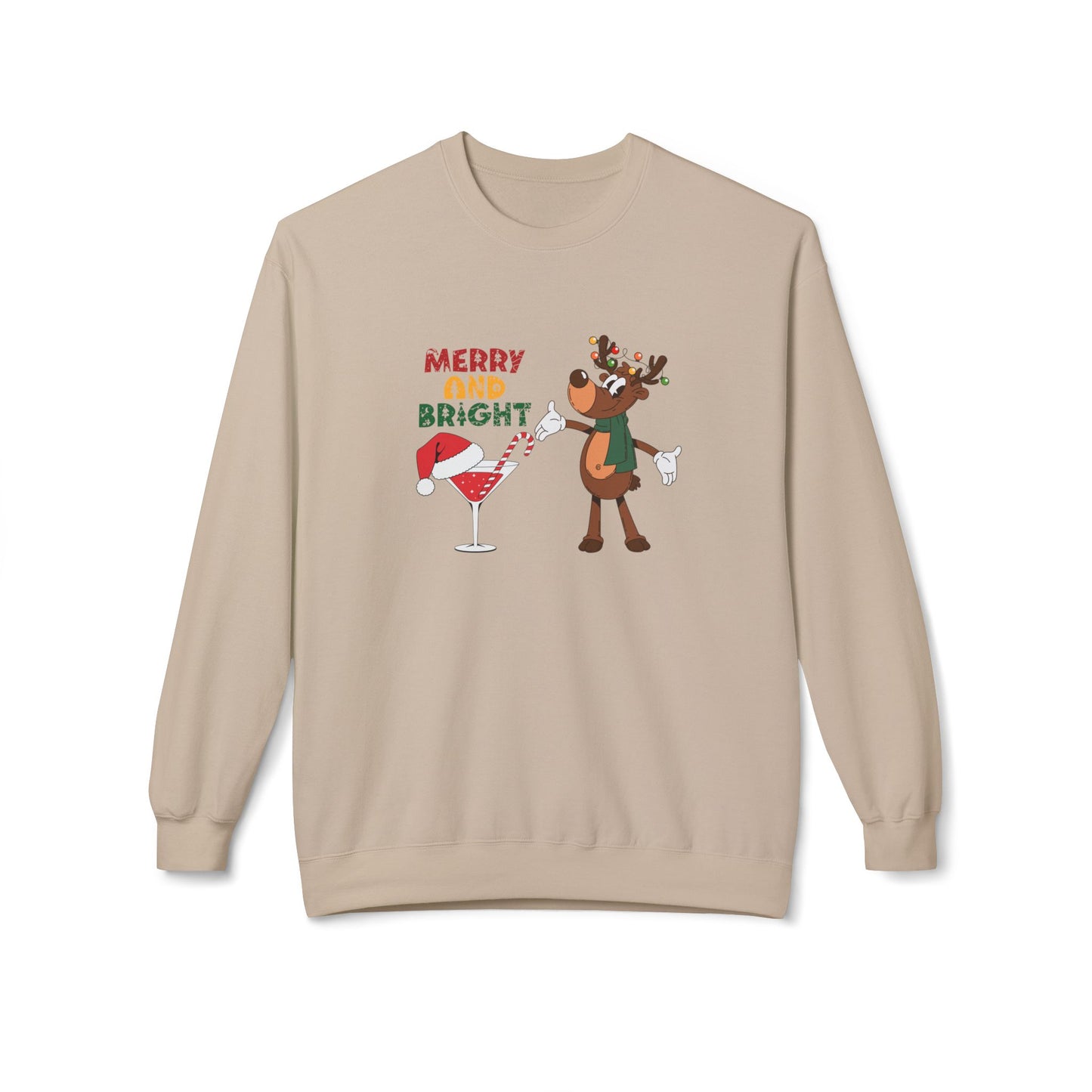 Reindeer, Merry & Bright - Unisex Midweight Softstyle Fleece Crewneck Sweatshirt - 10337