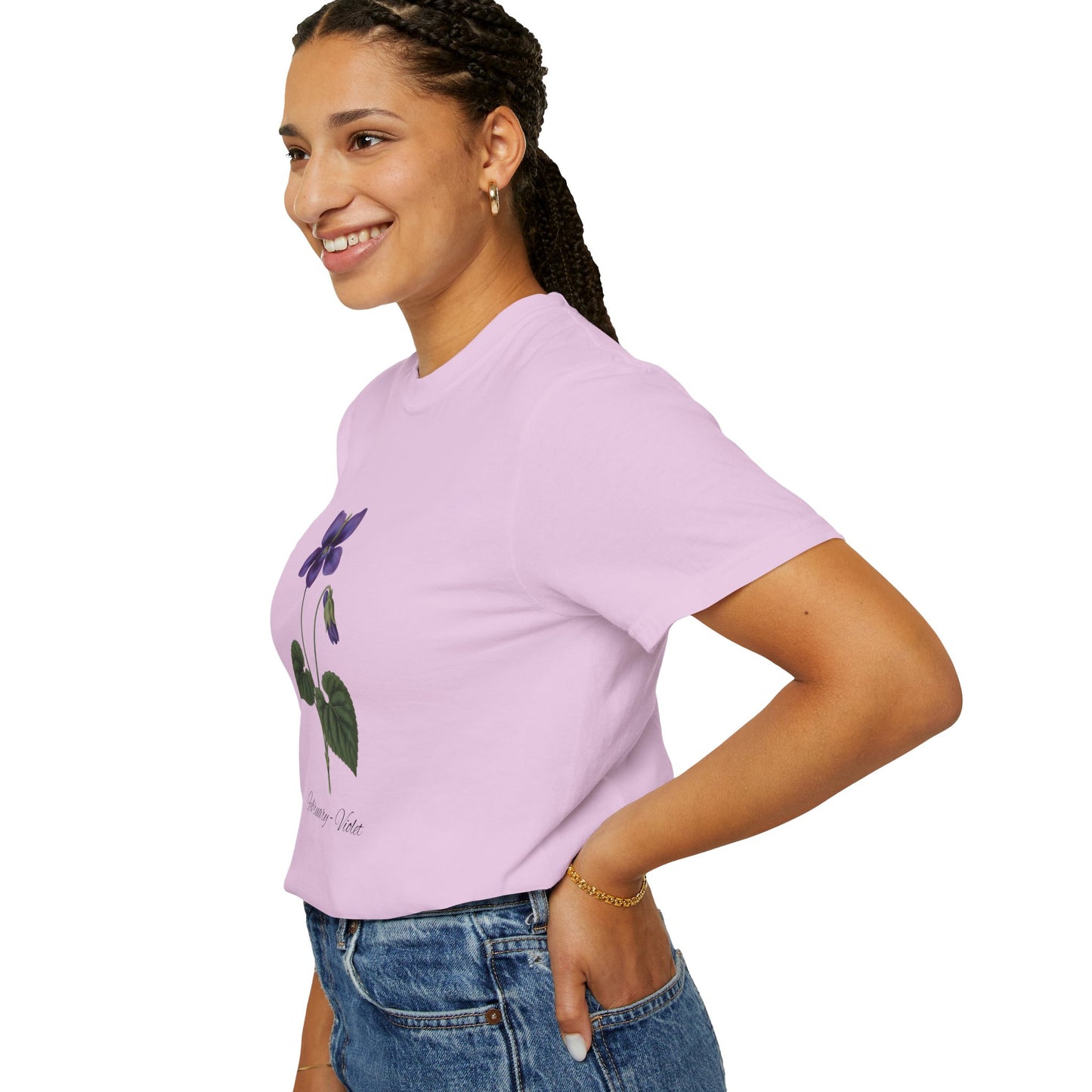 February Birth Flower Violet T-Shirt – Heavyweight Garment-Dyed Tee - 14700