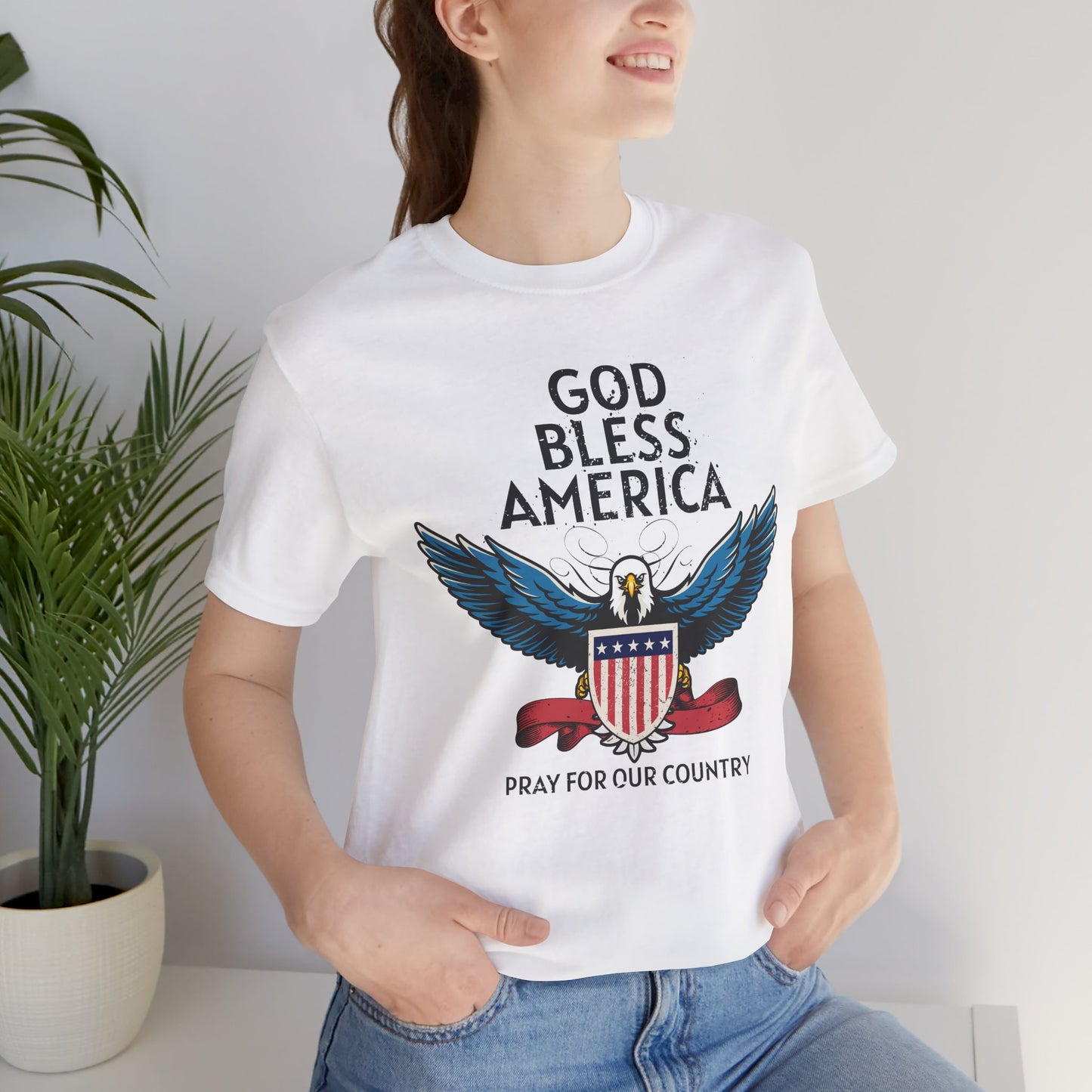 God Bless America Unisex Tee | Patriotic Shirt, American Eagle Design, Casual Wear, Independence Day, Gifts for Veterans - 13786