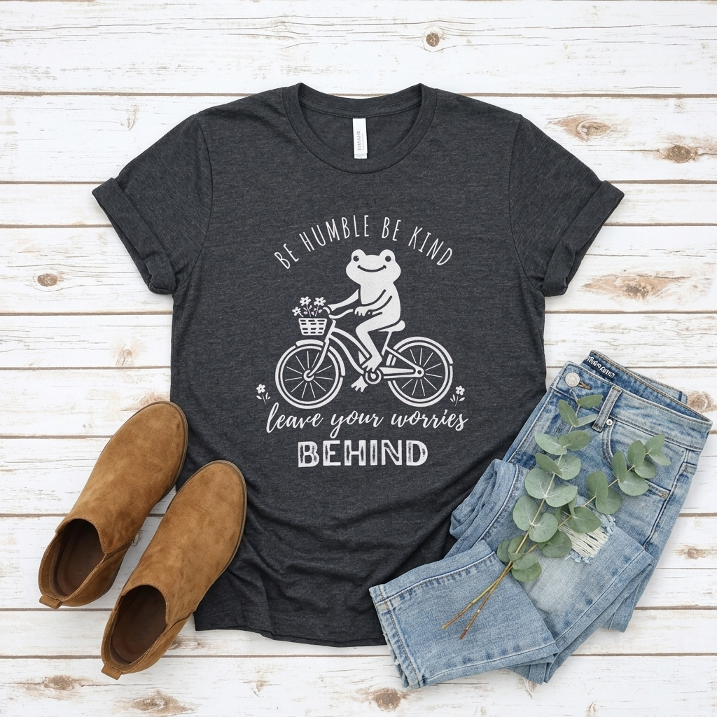 Be Humble Be Kind Frog Bike T-Shirt,  Leave Your Worries Behind - 14935