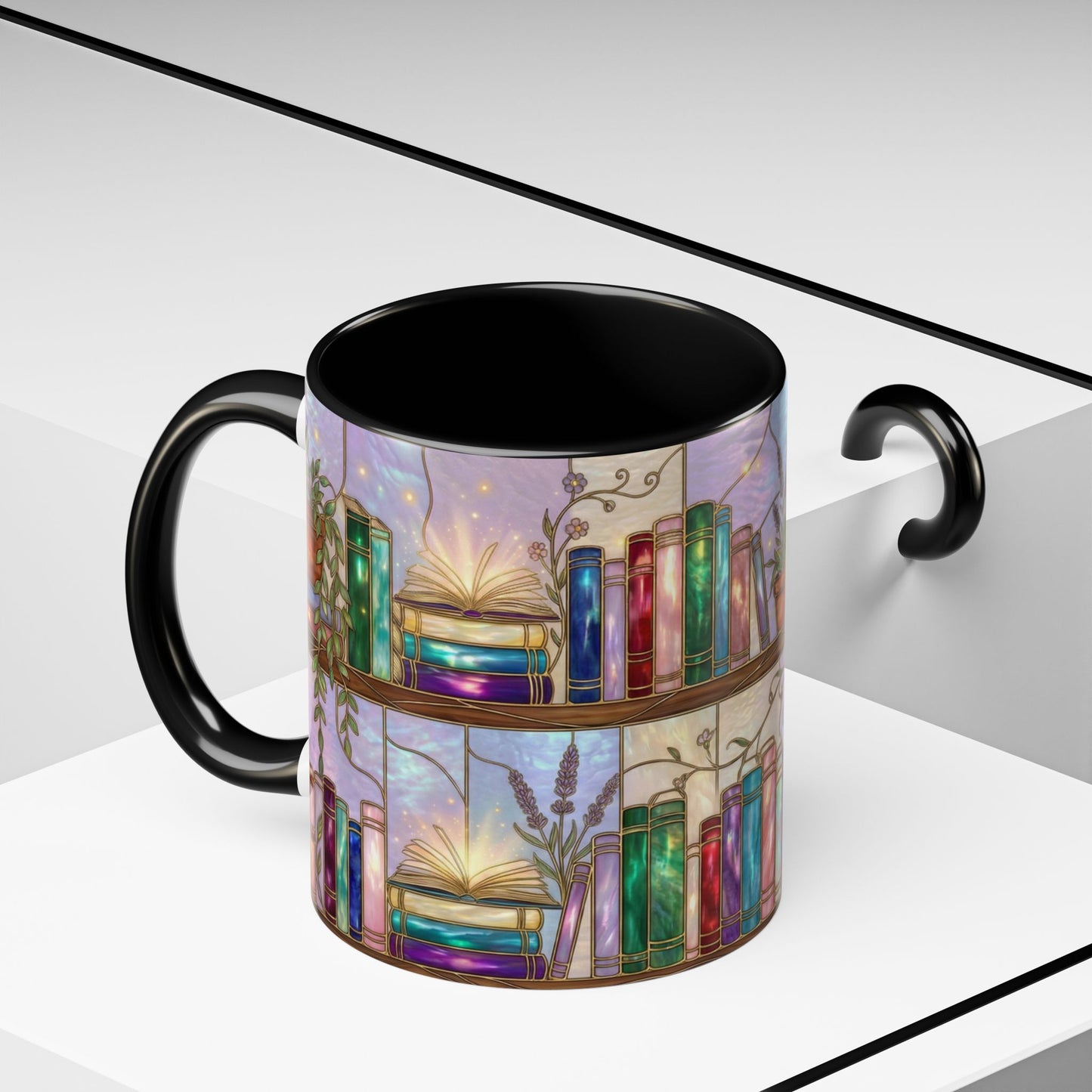Magic Book Shelf Accent Coffee Mug — Stained Glass Design (11/15 oz) - 14529