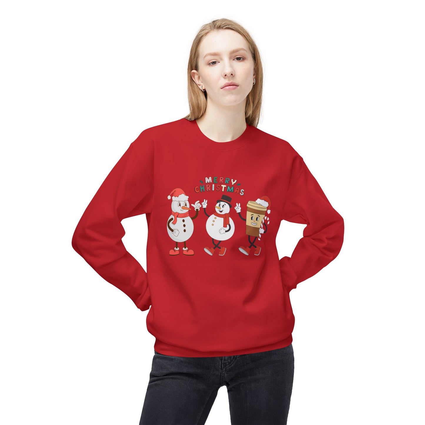 Happy Snowmen - Unisex Midweight Softstyle Fleece Crewneck Sweatshirt - 10373