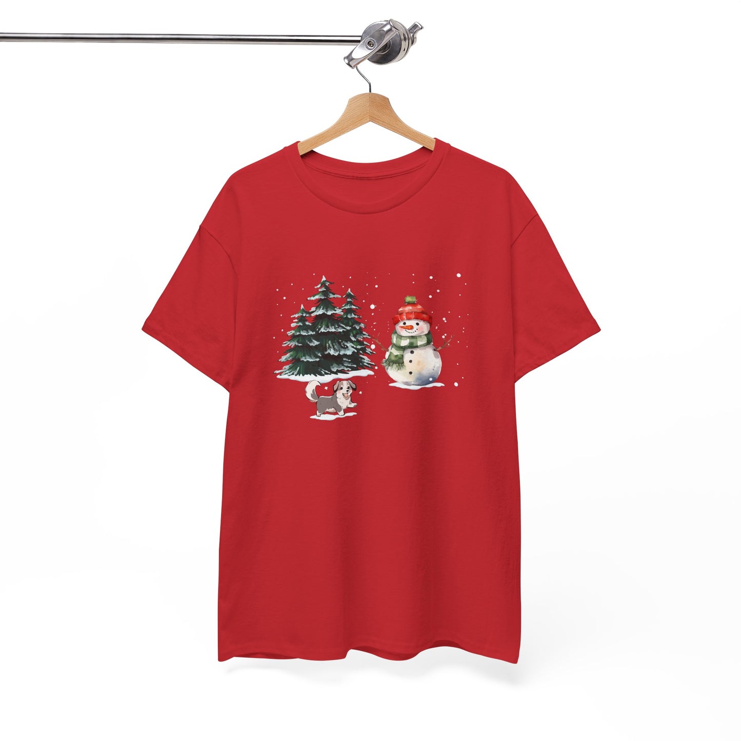 Winter Trees, Snowman & Puppy - Unisex Heavy Cotton Tee - 10278