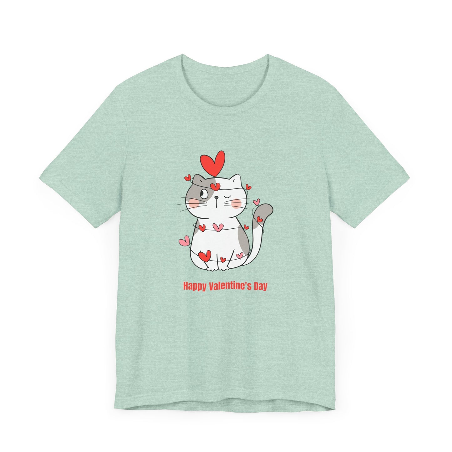 Cute Cat, Happy Valentine's Day - Unisex Jersey Short Sleeve Tee - 11359