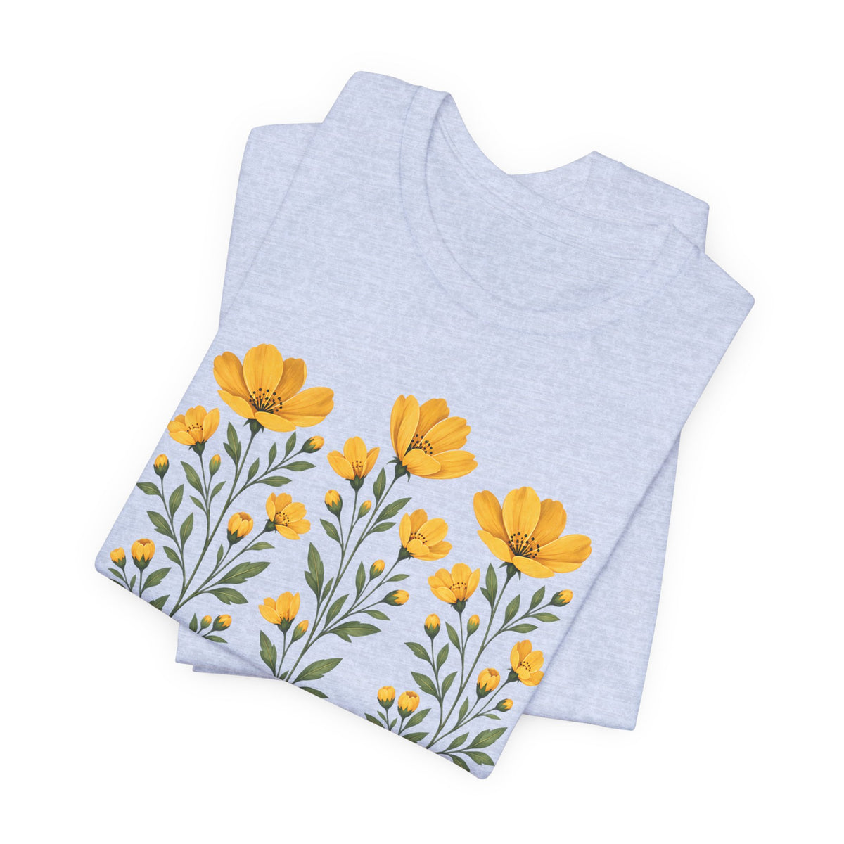 Golden Yellow Wildflower T-Shirt, Vintage Botanical Floral Tee - 14544