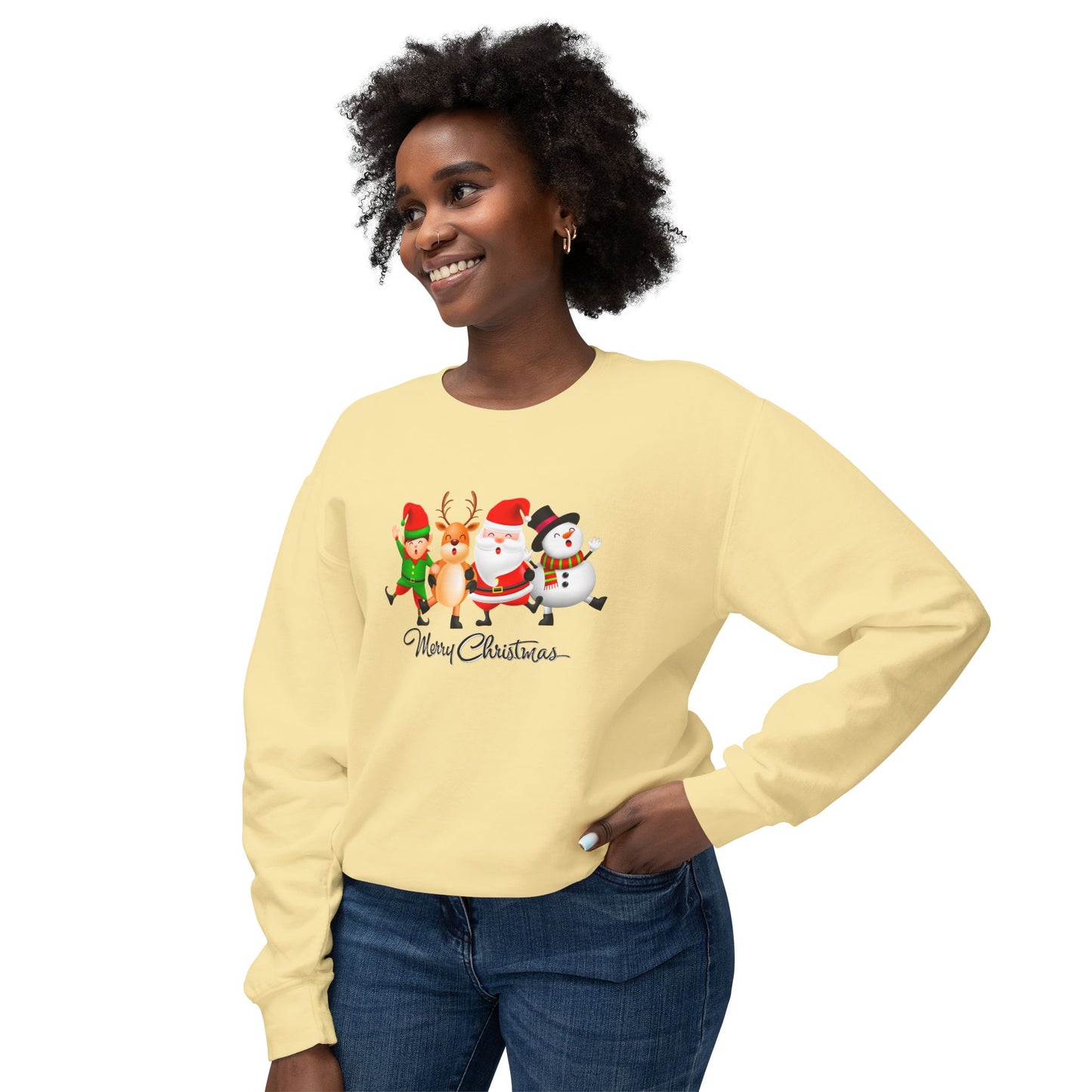 Santa, Snowman, Reindeer & Elf - Unisex Lightweight Crewneck Sweatshirt - 10372