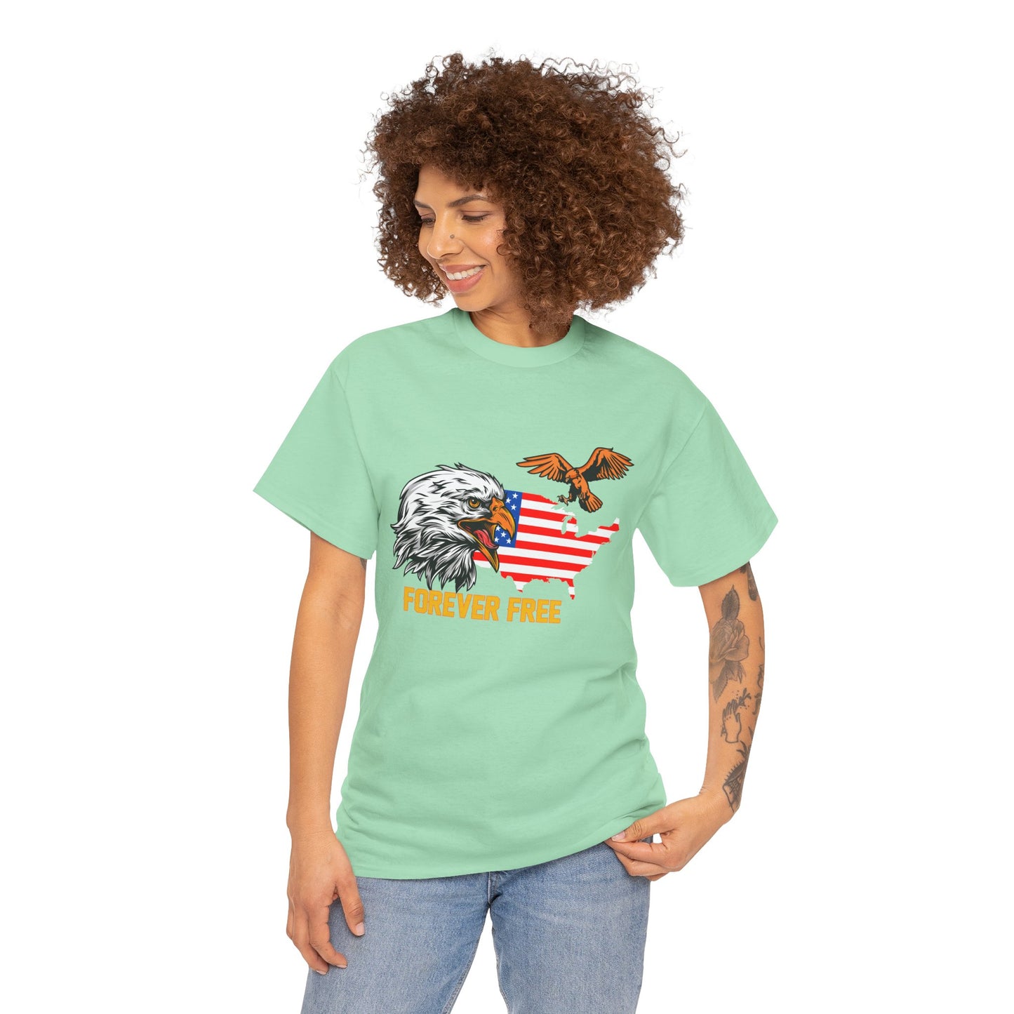 Unisex Heavy Cotton Tee with "Forever Free" Design - Perfect for Patriotic Events, July 4th Celebrations, Gifts, Summer Wear, Casual Outfits - 13692