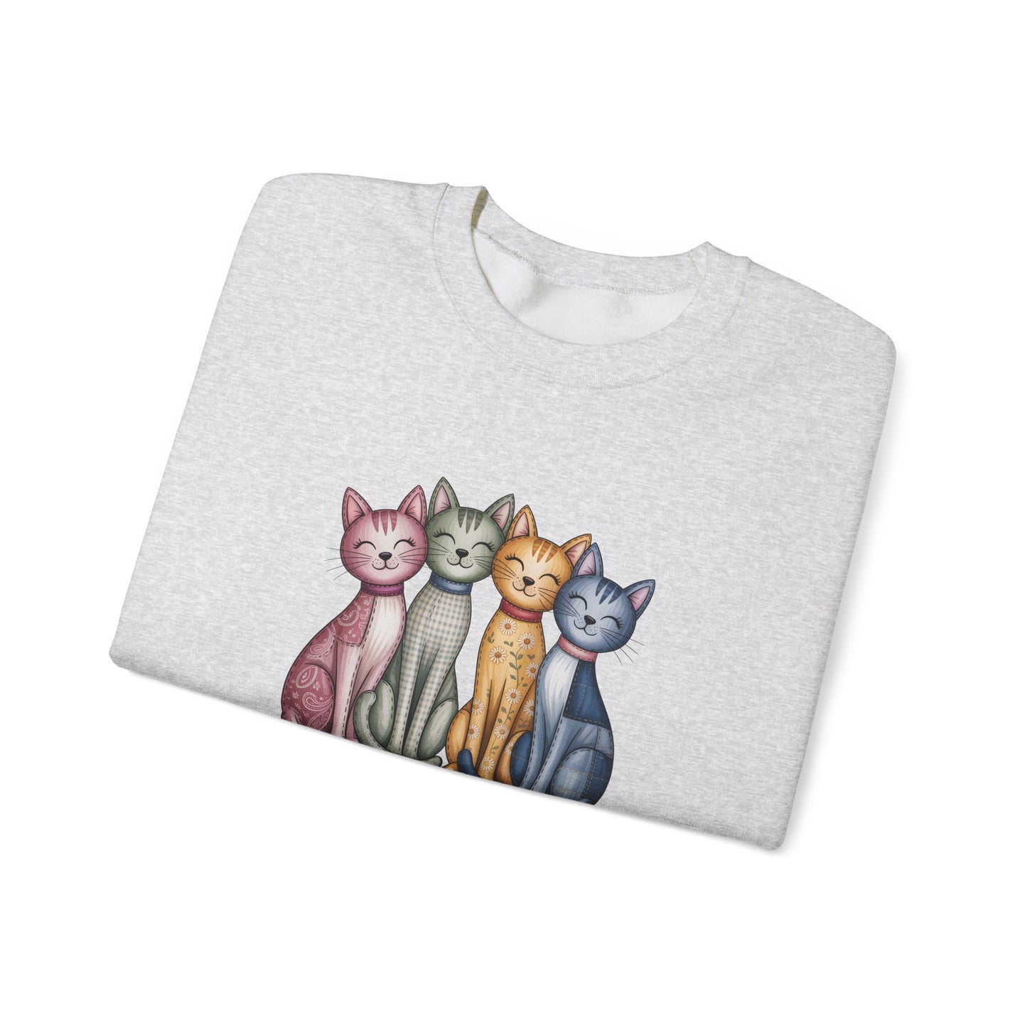 Happy Cats Illustration Sweatshirt – Colorful Cat Art Crewneck - 14770