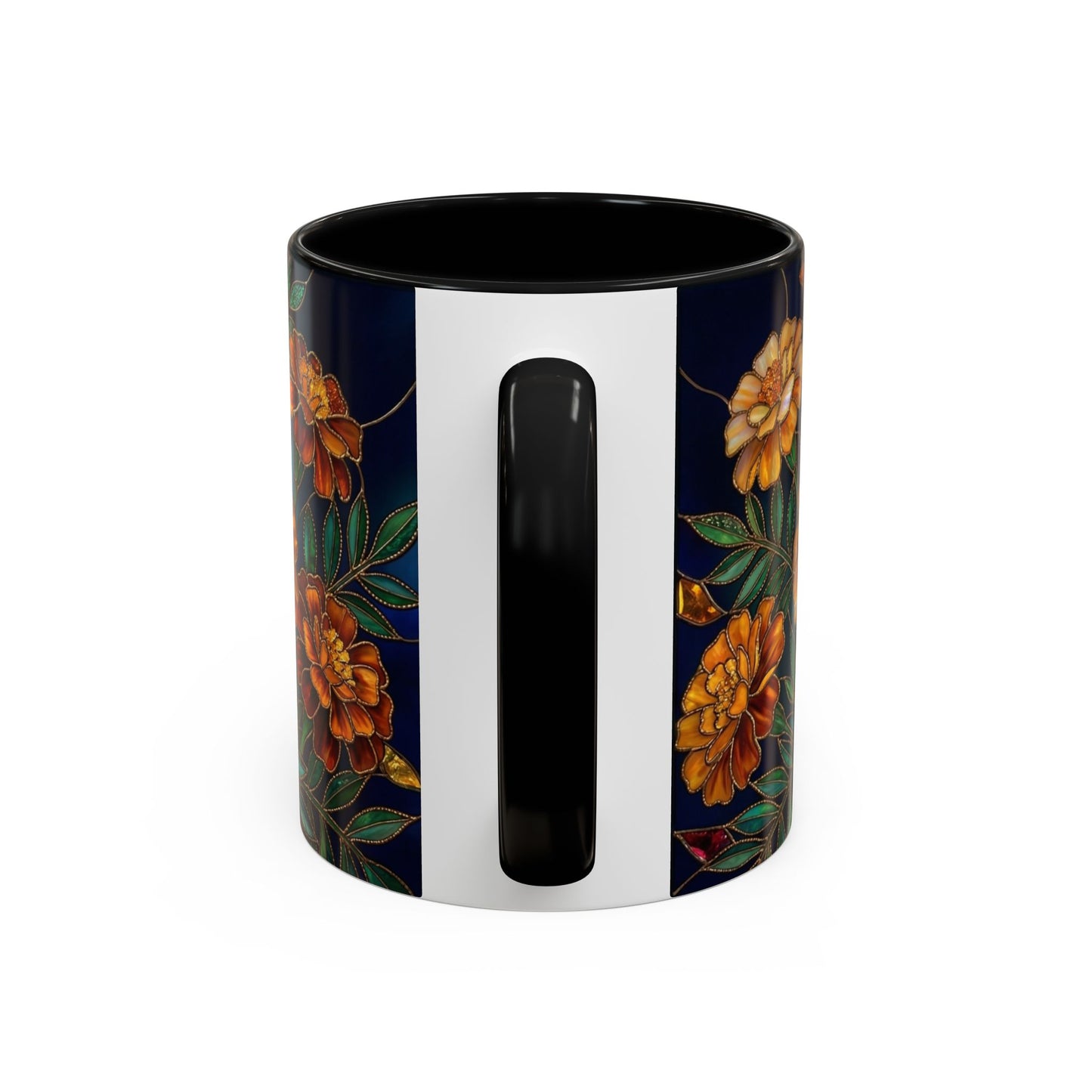 Marigold Floral Accent Coffee Mug — Dark Botanical 11/15oz - 14578