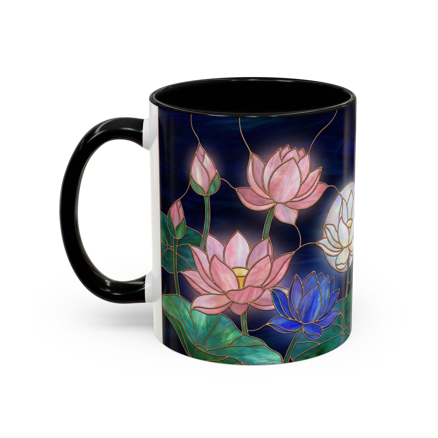 Lotus Floral Accent Coffee Mug — Stained Glass Design (11/15oz) - 14576