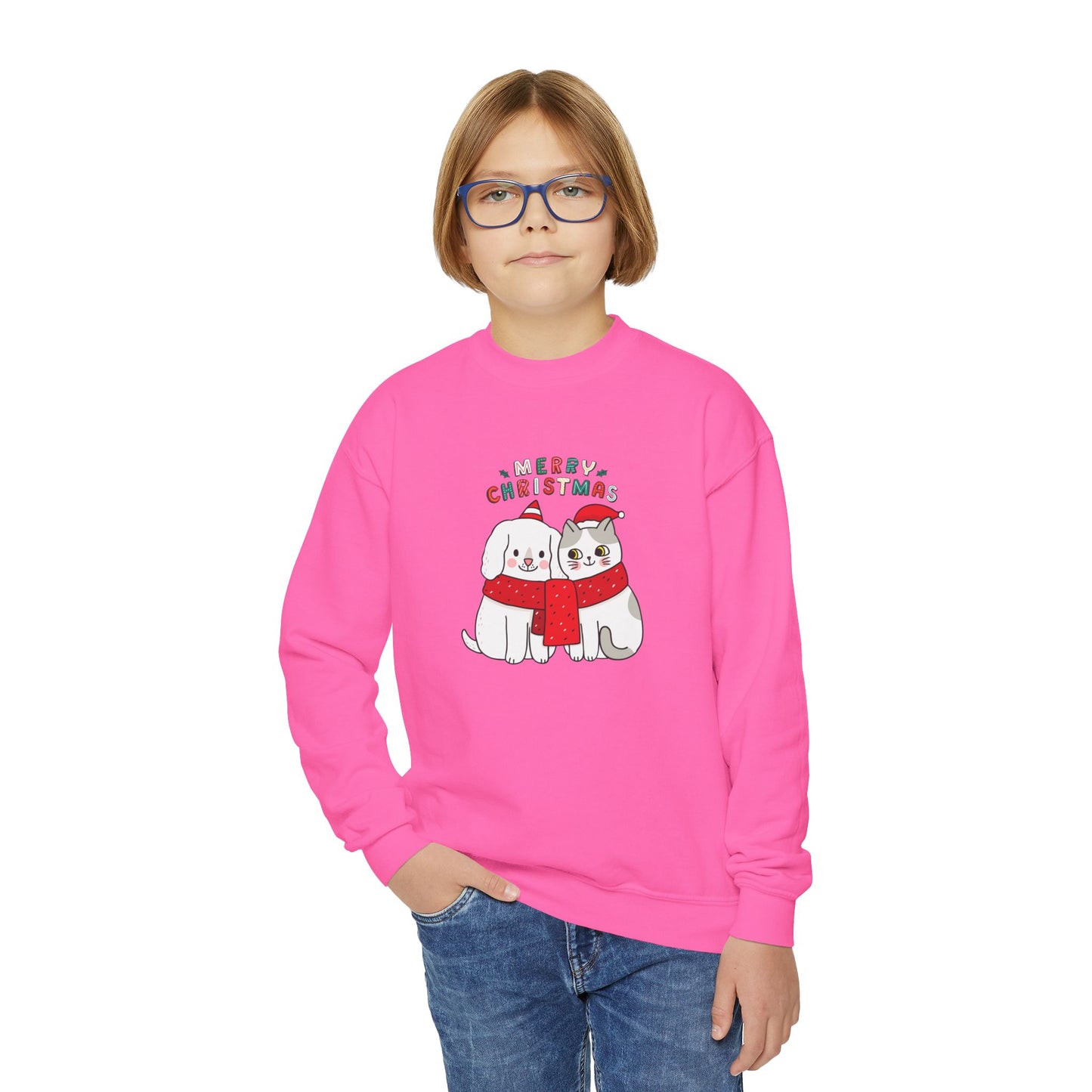 Two Cats, Merry Christmas - Youth Crewneck Sweatshirt - 10272