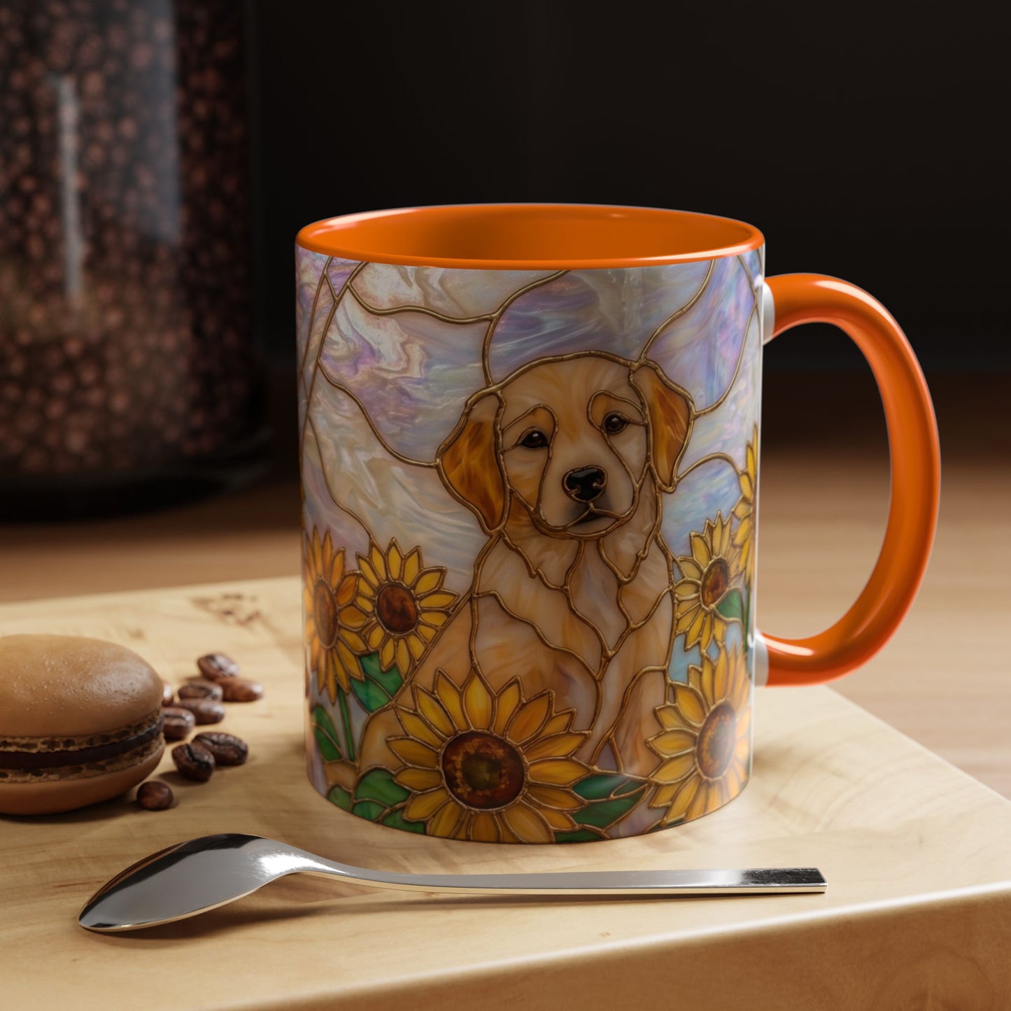 Sunflower Golden Retriever P uppiesAccent Coffee Mug –  Stained Glass Design (11/15 oz) - 14527